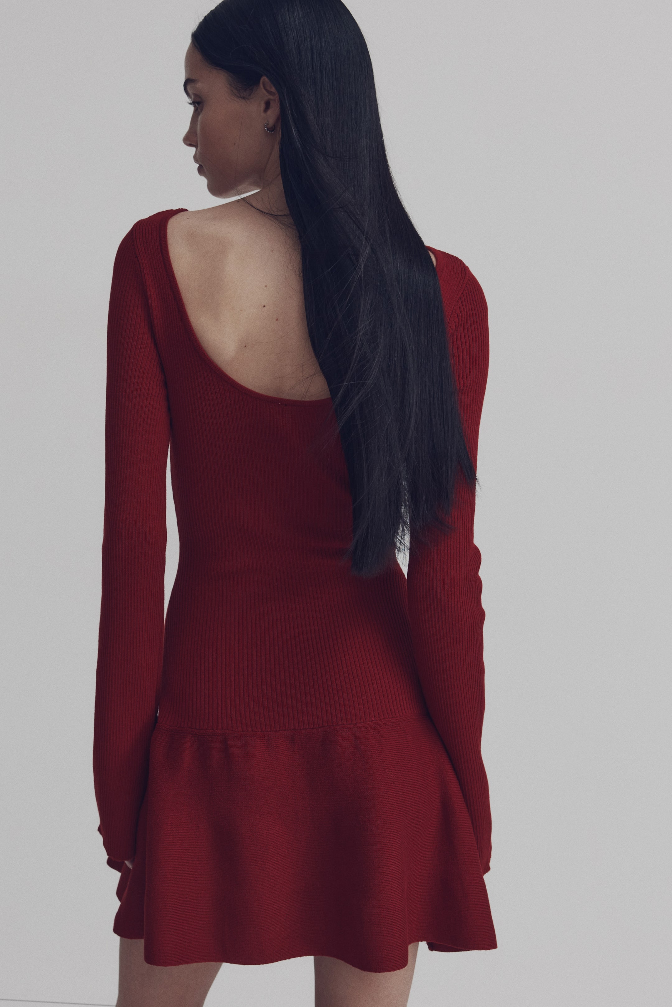 View larger image: Ribbed flared-skirt dress - Dark red - Ladies | H&M IN 3