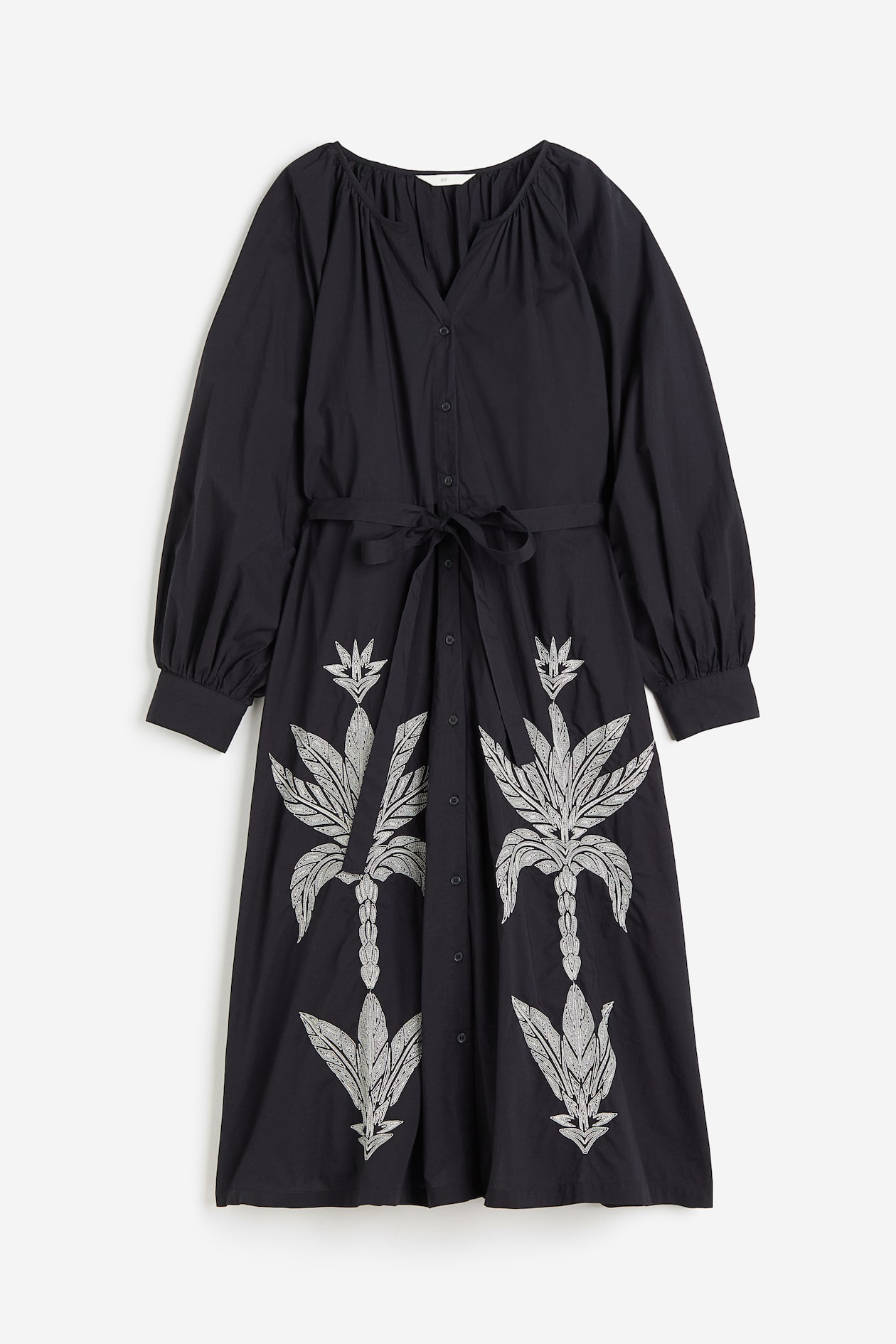 h&m embroidered dress black H&M Black Embroidered V Neck 3/4 Sleeve Dress Womens Size Small