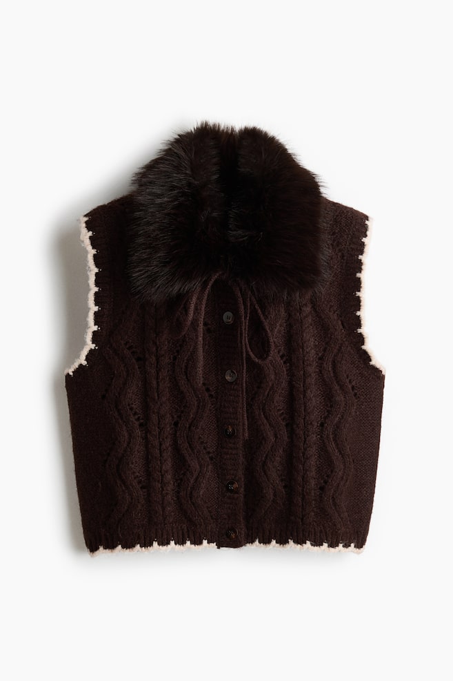 Cable-knit collared waistcoat - Dark brown - 1