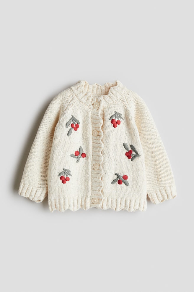 Gilet avec broderies - Blanc/baies/Beige clair/fleurs - 1