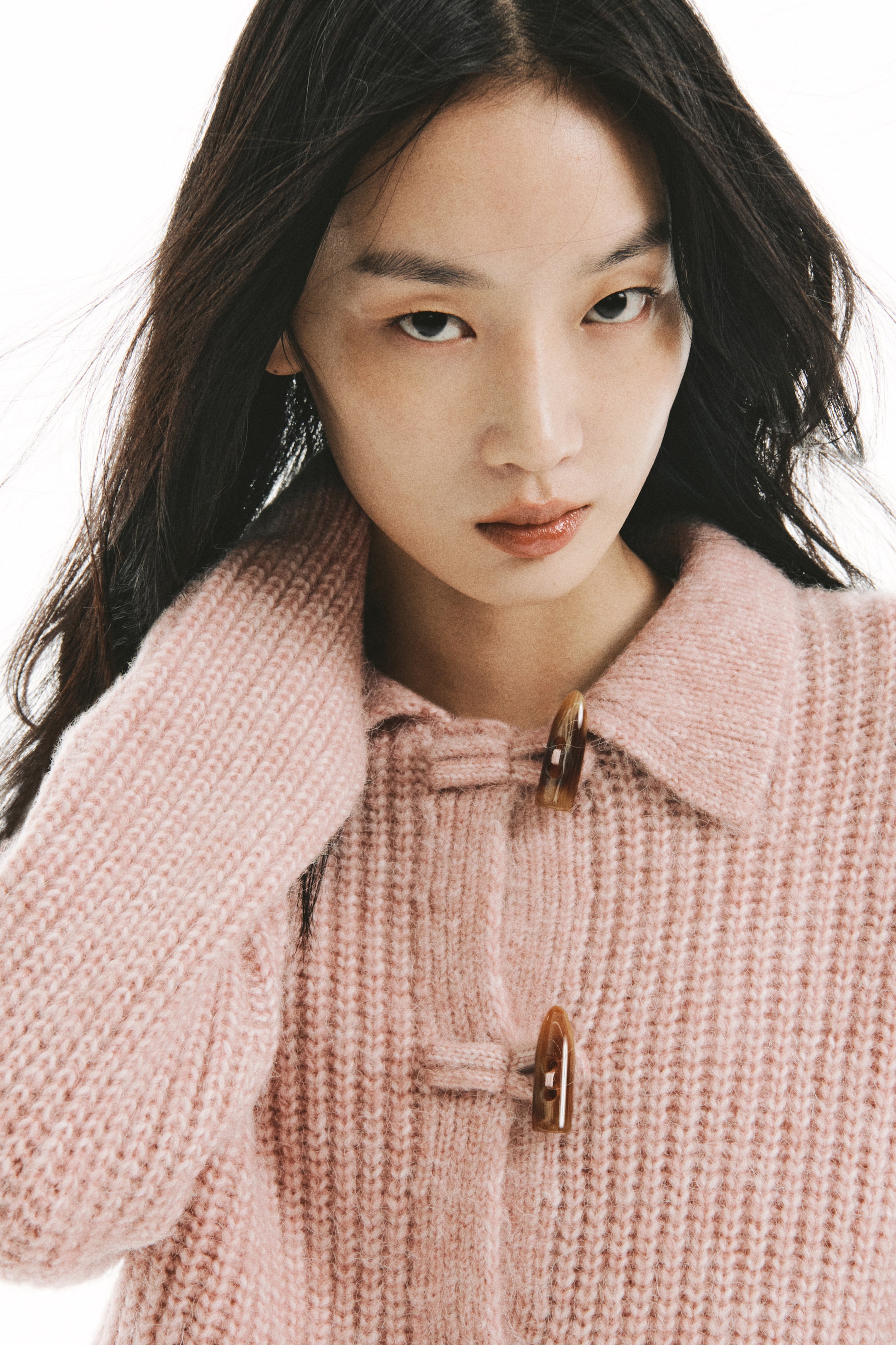 이미지 확대 보기: 칼라 리브 니트 가디건 - 파우더 핑크 - 여성 | H&M KR 4