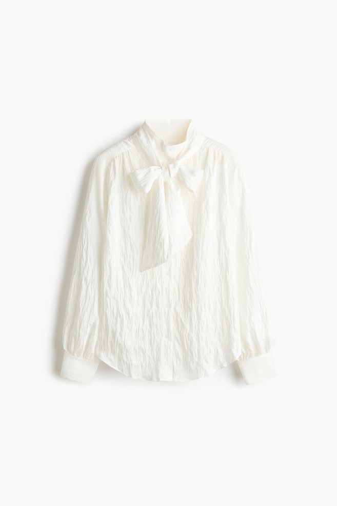 Blusa oversize con fular decorativo - Blanco/Beige claro/Rayas - 1