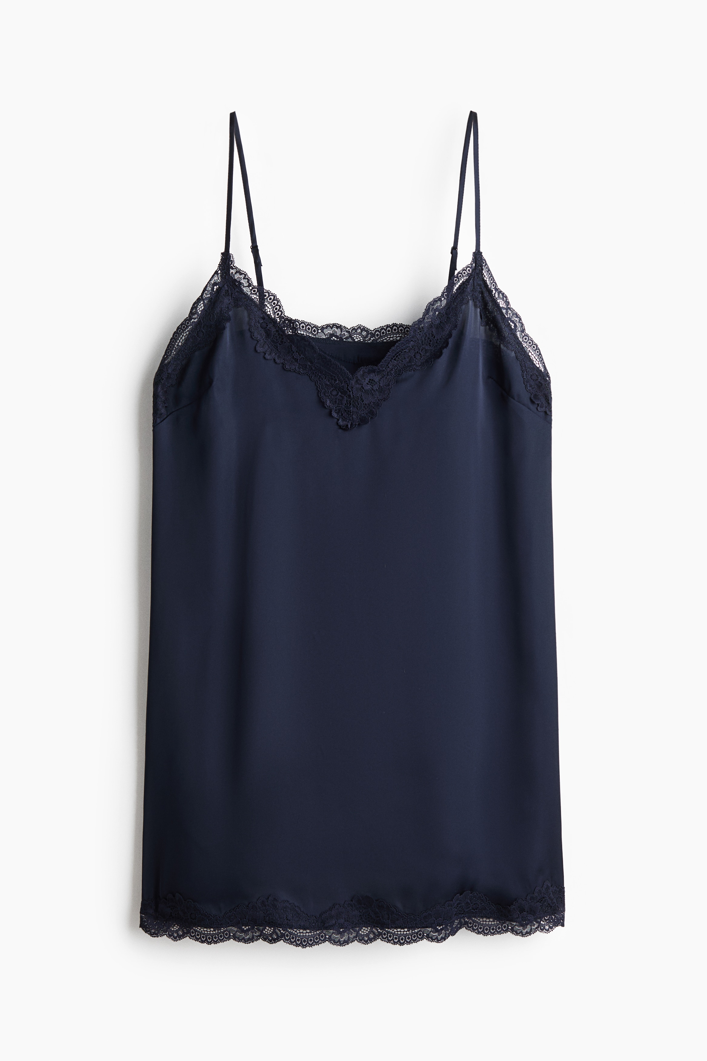 Lace-Trimmed Satin Nightgown - Dark blue - Ladies | H&M US