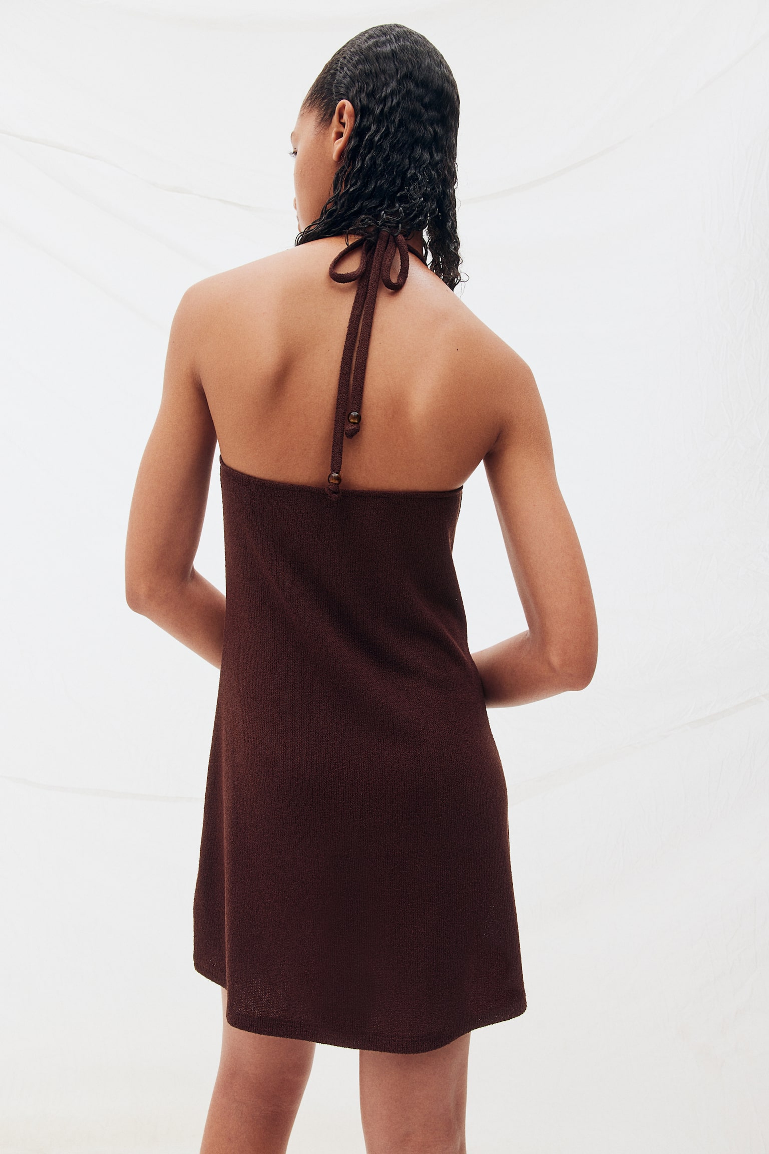 Bead Detail Halterneck Dress - Dark brown/Black/Cream - 8