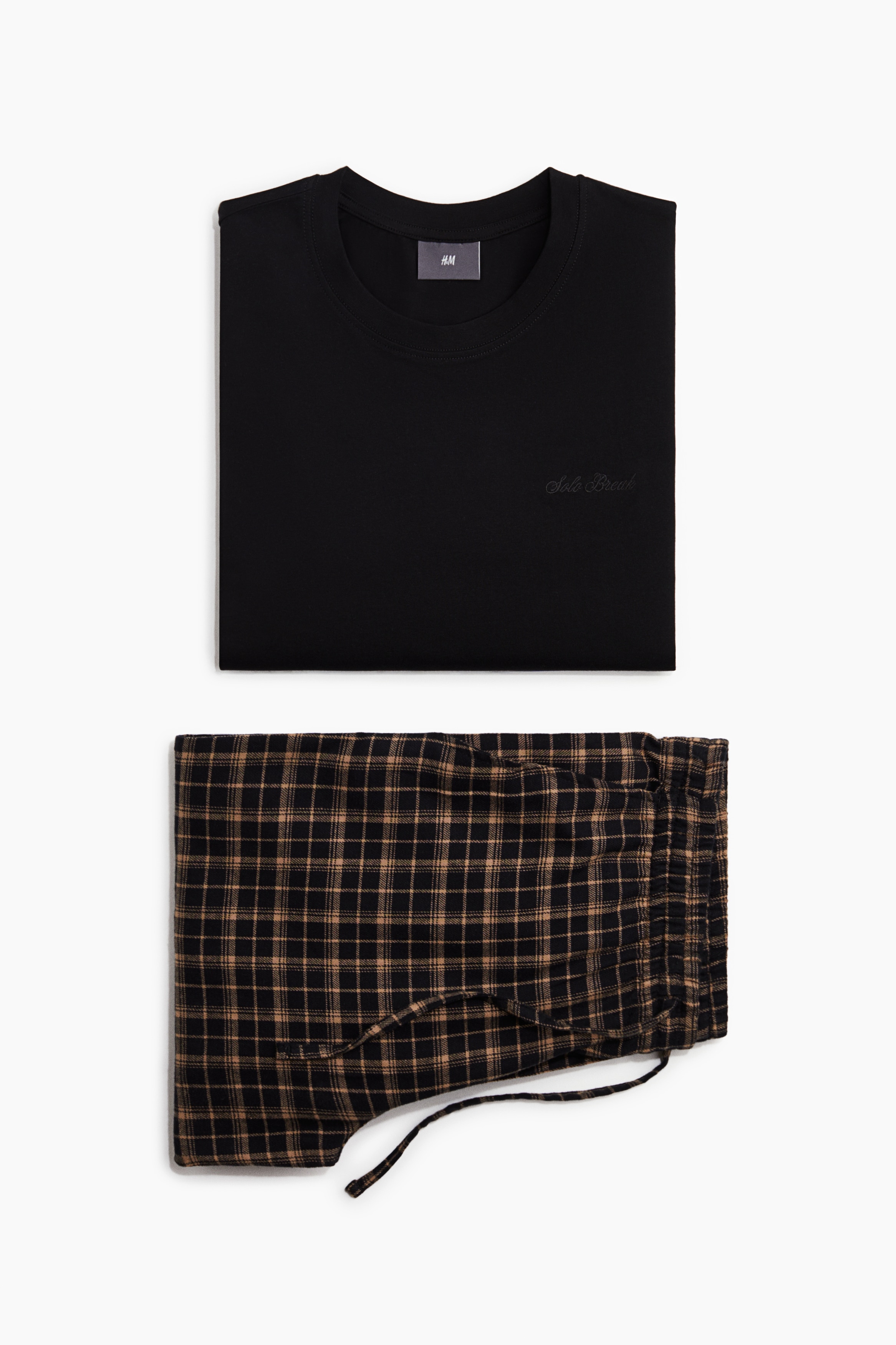 Pyjamastopp og bukse i bomull - Sort/Beige rutet/Vinrød/Rutet/Hvit/Rutet/Marineblå/Rutet