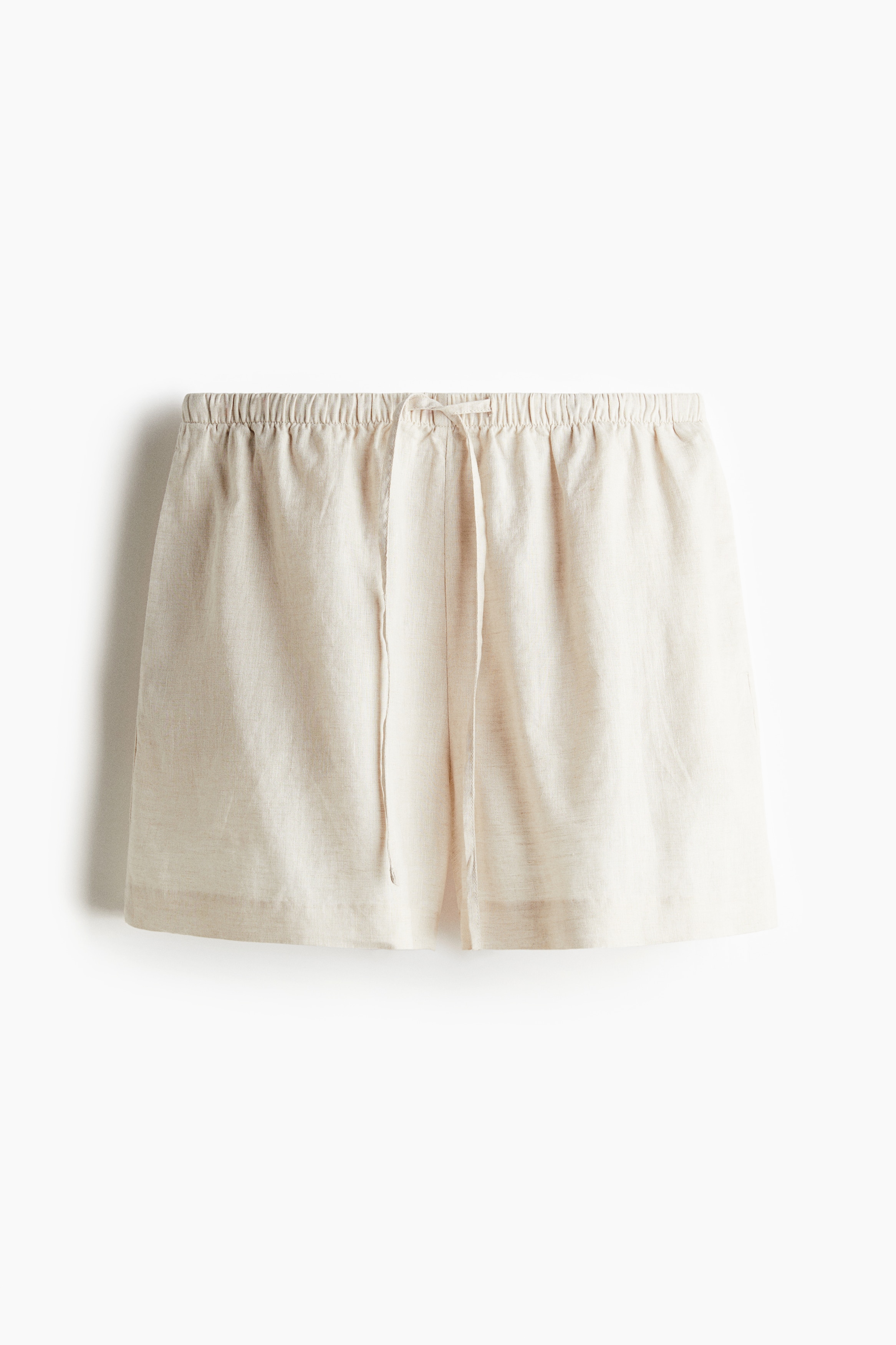 Linen drawstring shorts - Lys beige/Blå/Stribet
