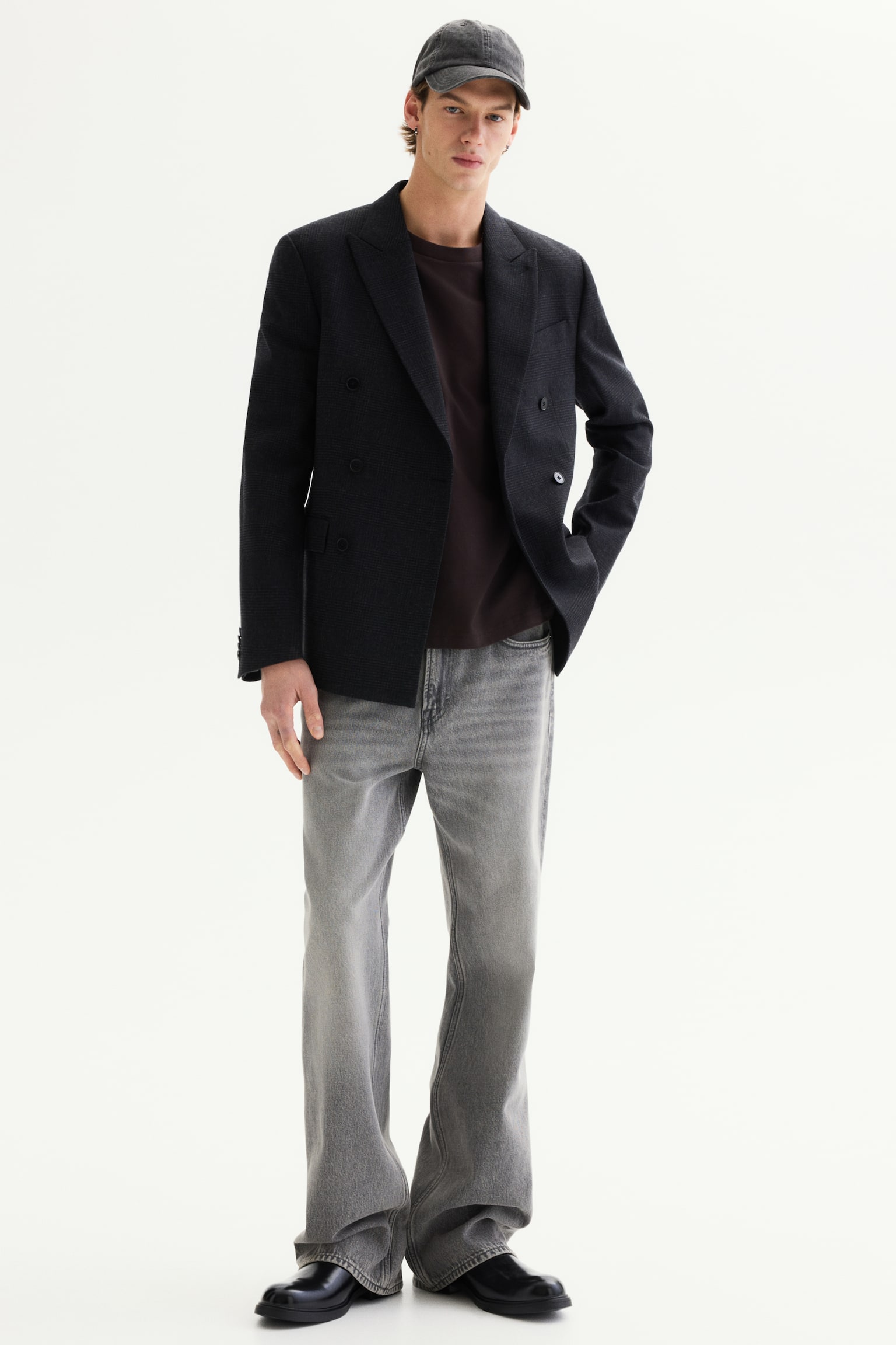 Regular Fit Wool-blend double-breasted jacket - Navy blue/Checked/Dark khaki green - 7