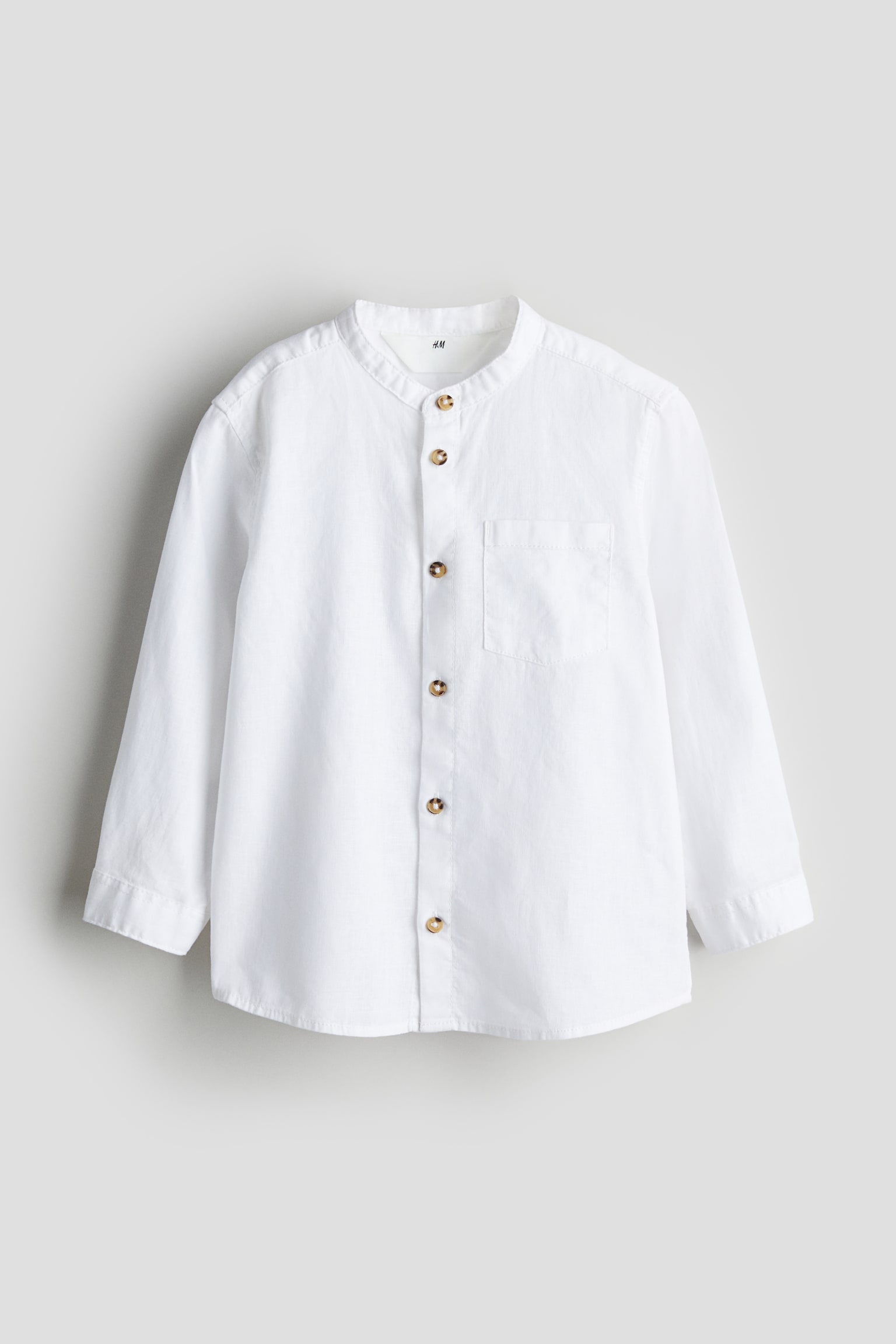 Linen-blend grandad shirt - White - 2