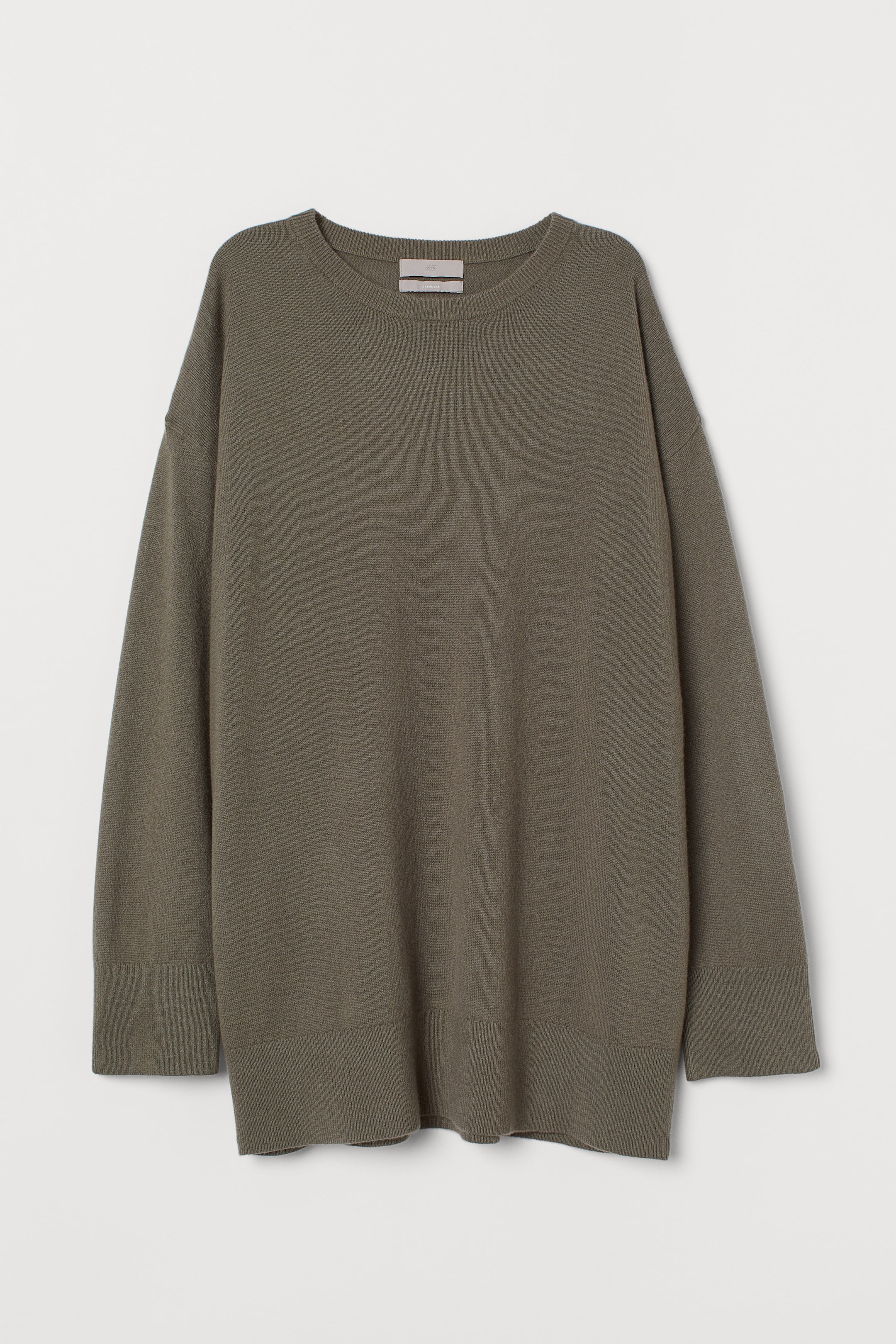 Oversized Cashmere Sweater - Round Neck - Long sleeve - Khaki green ...