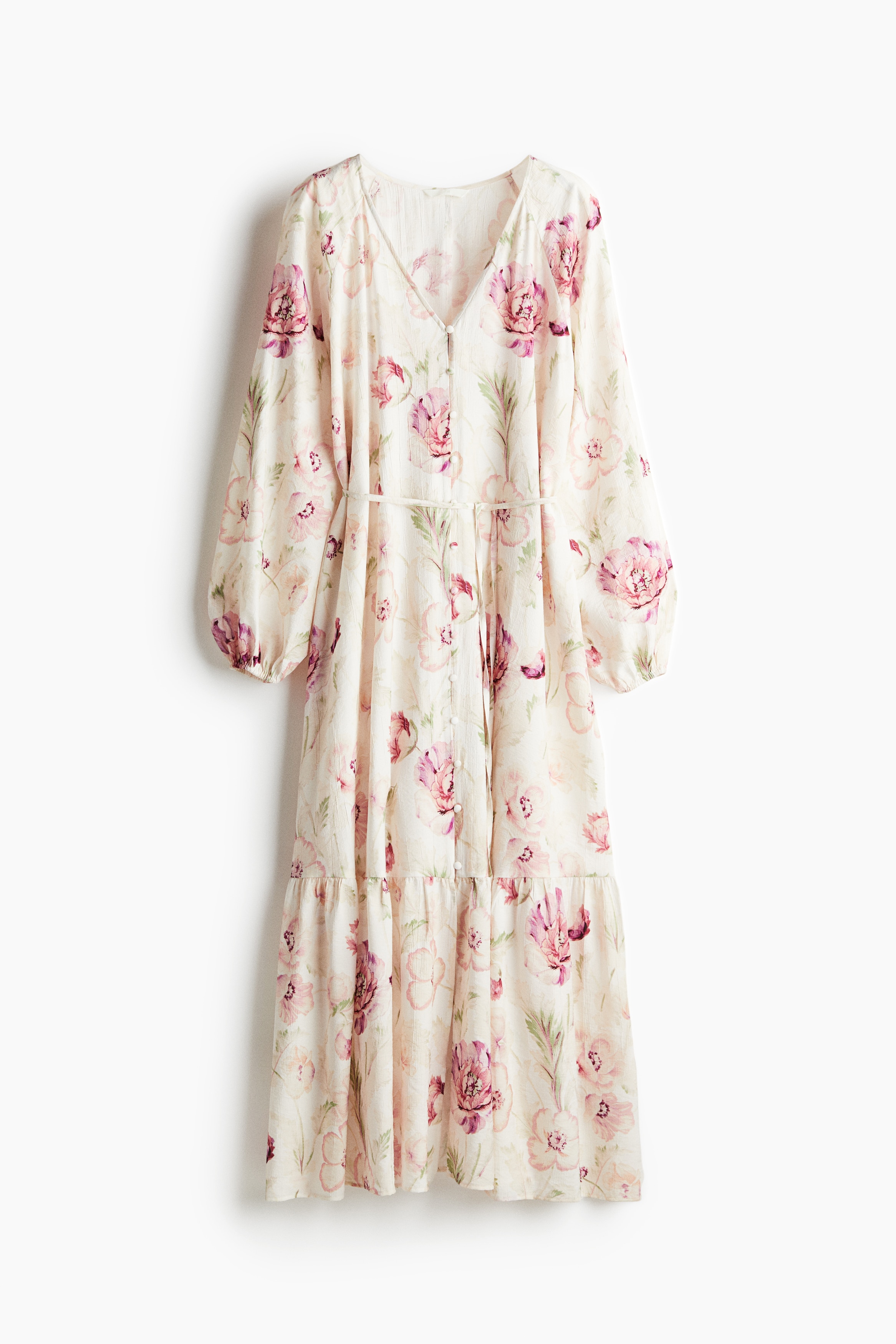 Rochie din crep cu cordon - Crem/flori/Crem/scoici/Alb/lămâi/Crem/motive negre/Alb/flori/Roz-prăfuit/motive/Verde/motive