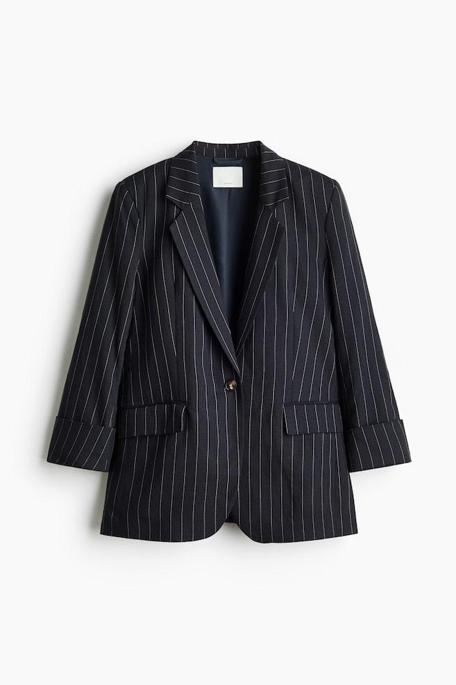 Einreihiger Blazer aus Leinengemisch - Marineblau/Nadelstreifen - 1