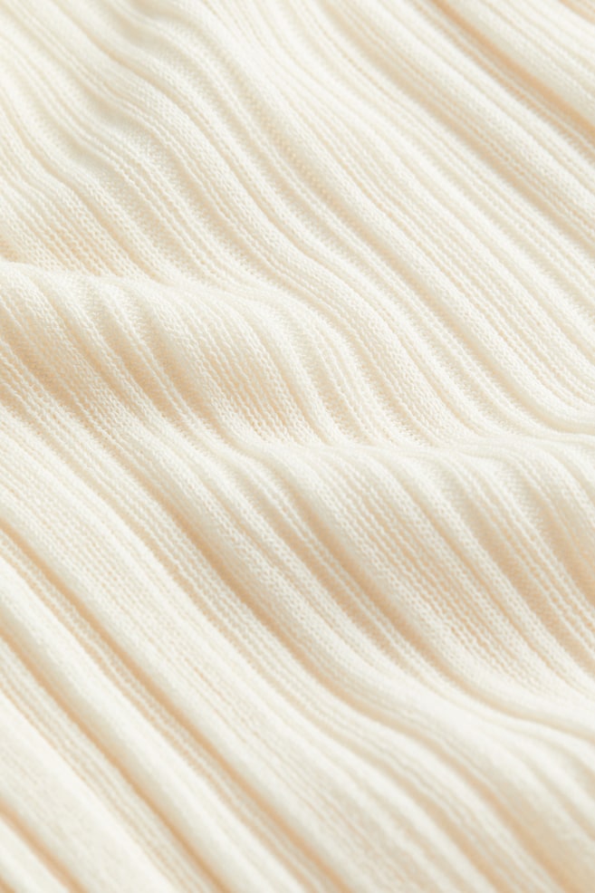 Rib-knit turtleneck top - Cream/Dark beige/Dark red - 7