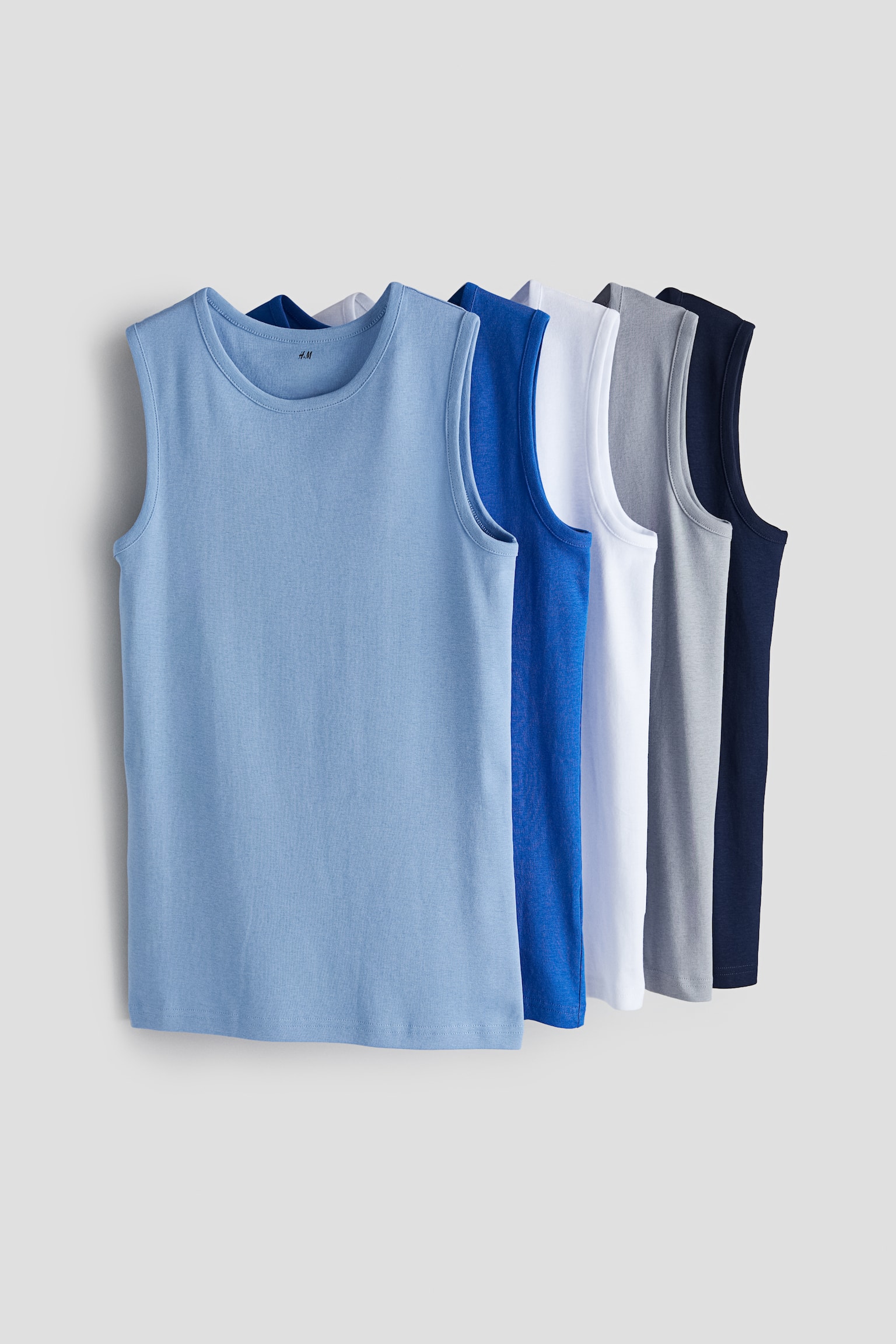 5-pack cotton vest tops - Light blue/Blue/Grey/White/Dark grey/Black - 1