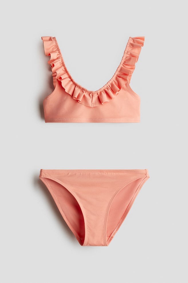 Bikini mit Volants - Korallenrosa/Hellblau/Zitronen - 1