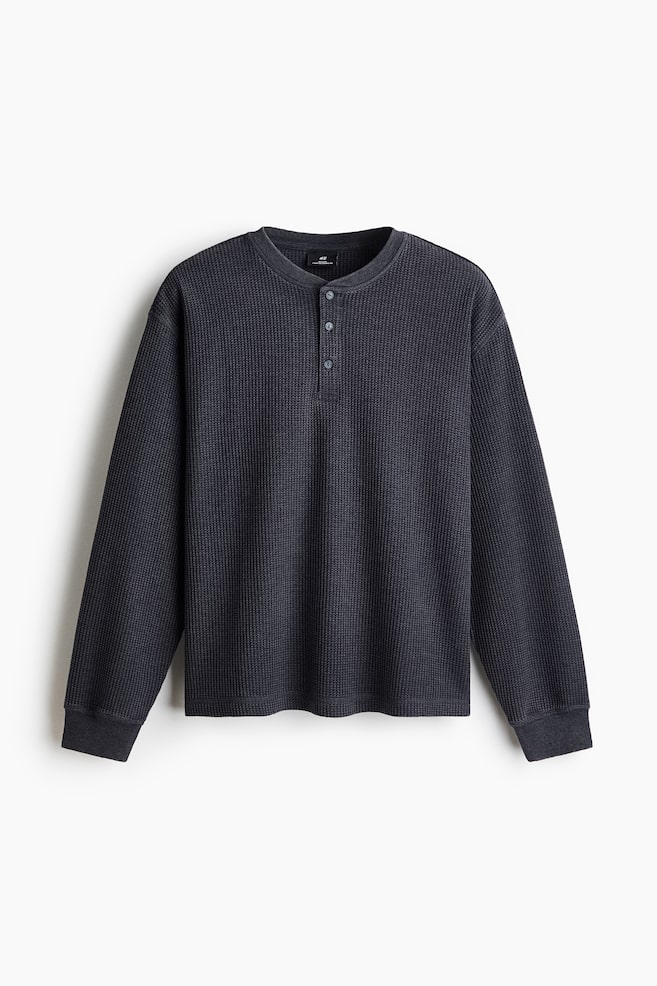 Regular-Fit Waffled Henley Shirt - Dark dusty blue/Dark dusty red/Cream - 1