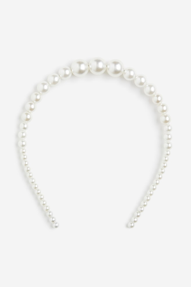 Serre-tête avec perles fantaisie - Blanc - 1