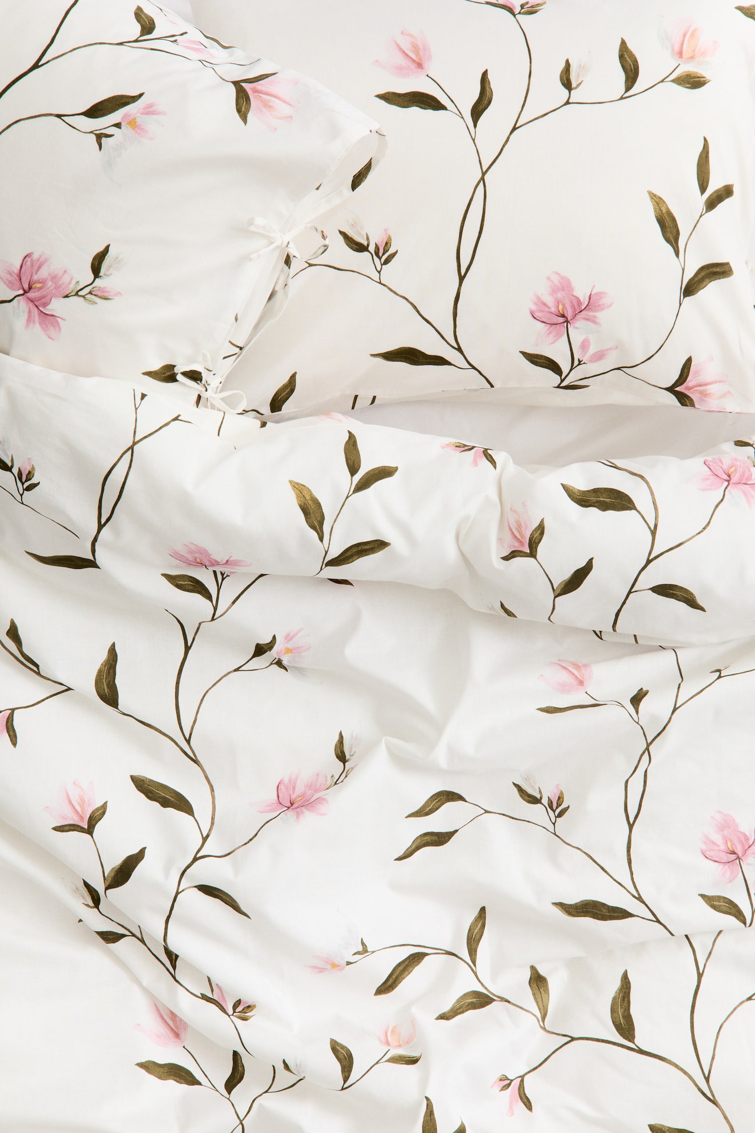 Cotton double/king duvet cover set - White/Floral/Light beige/Floral - 2