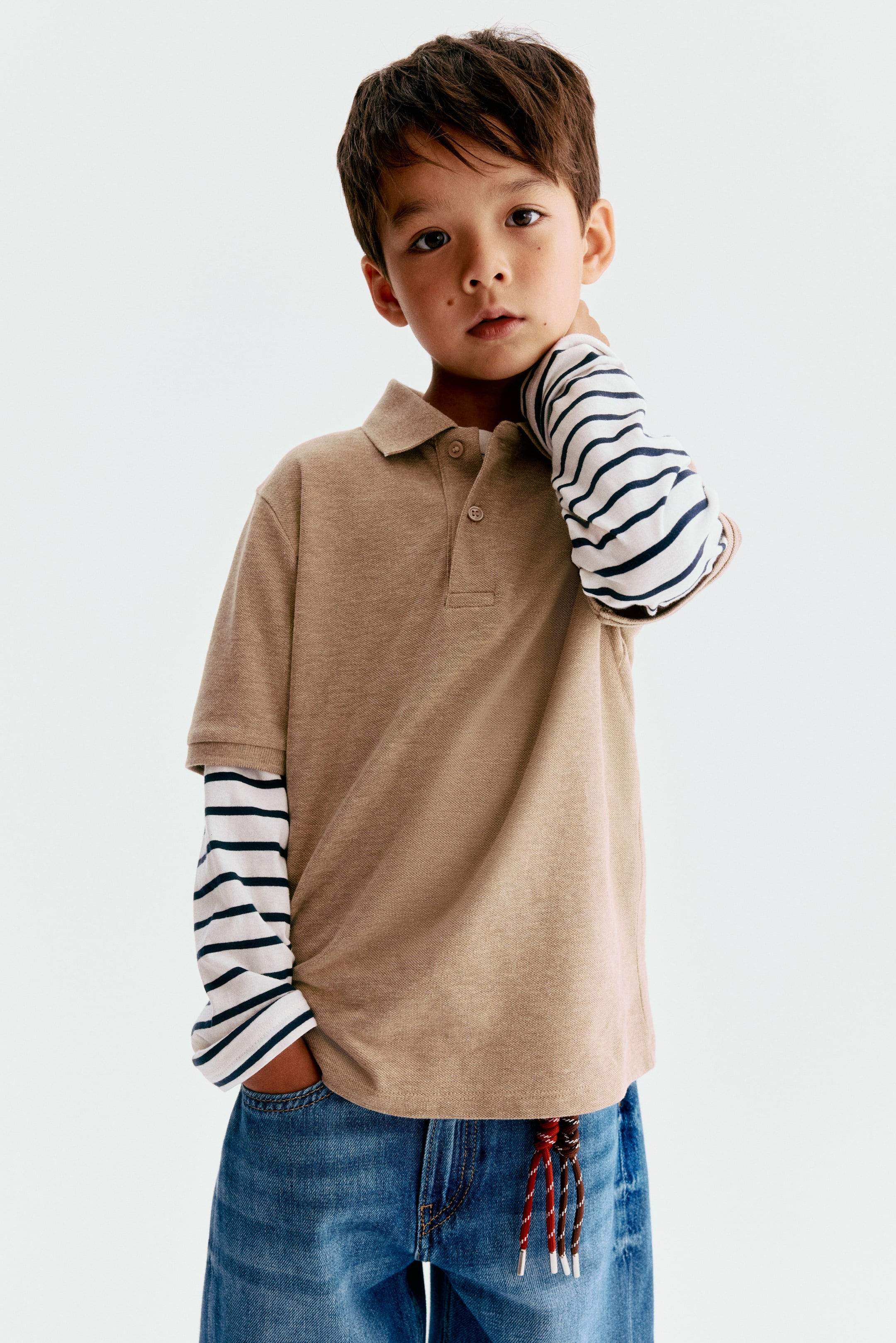 View larger image: Embroidered-motif piqué polo shirt - Beige - Kids | H&M 1