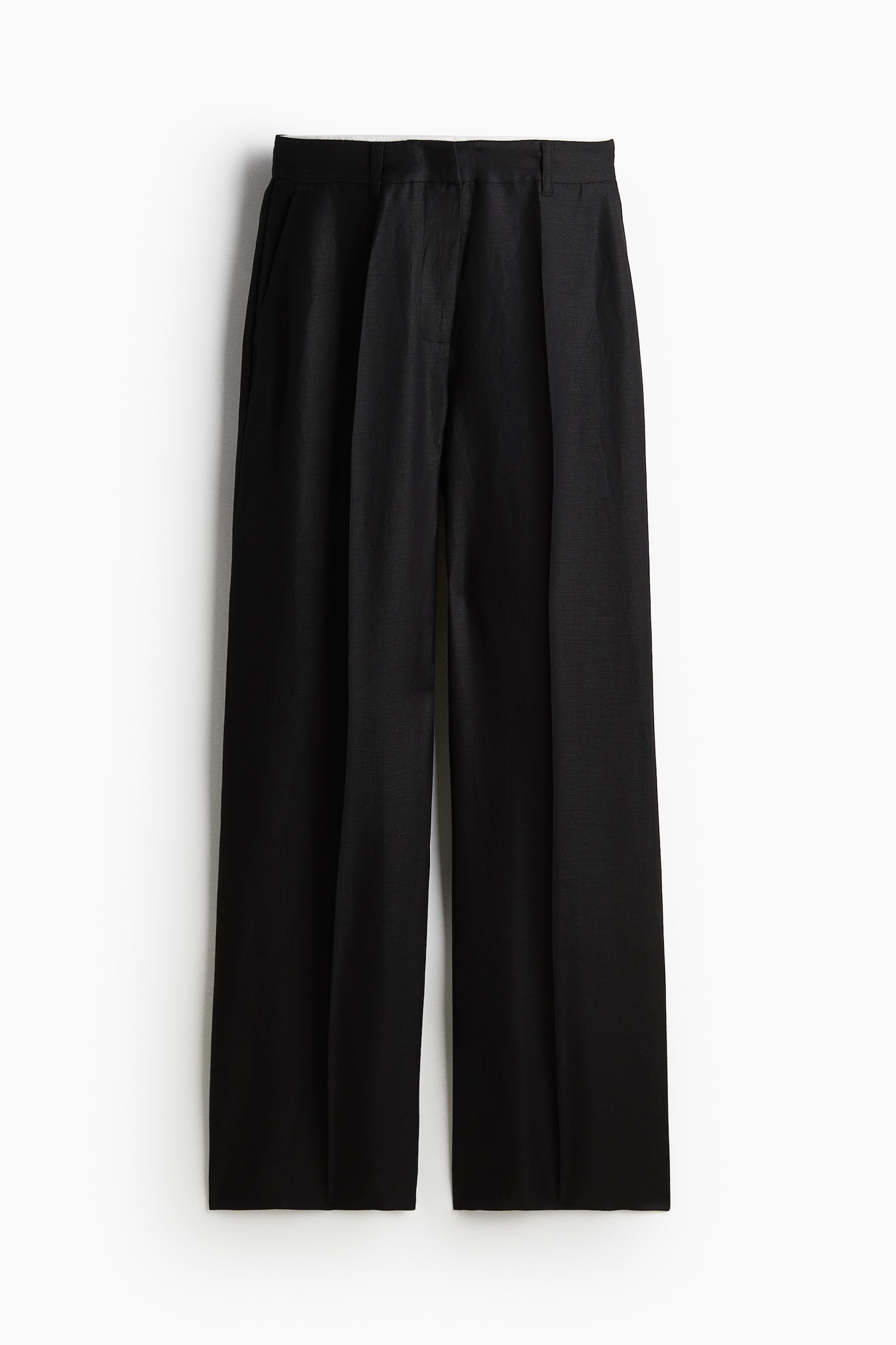 Linen-blend twill trousers - Black - 2