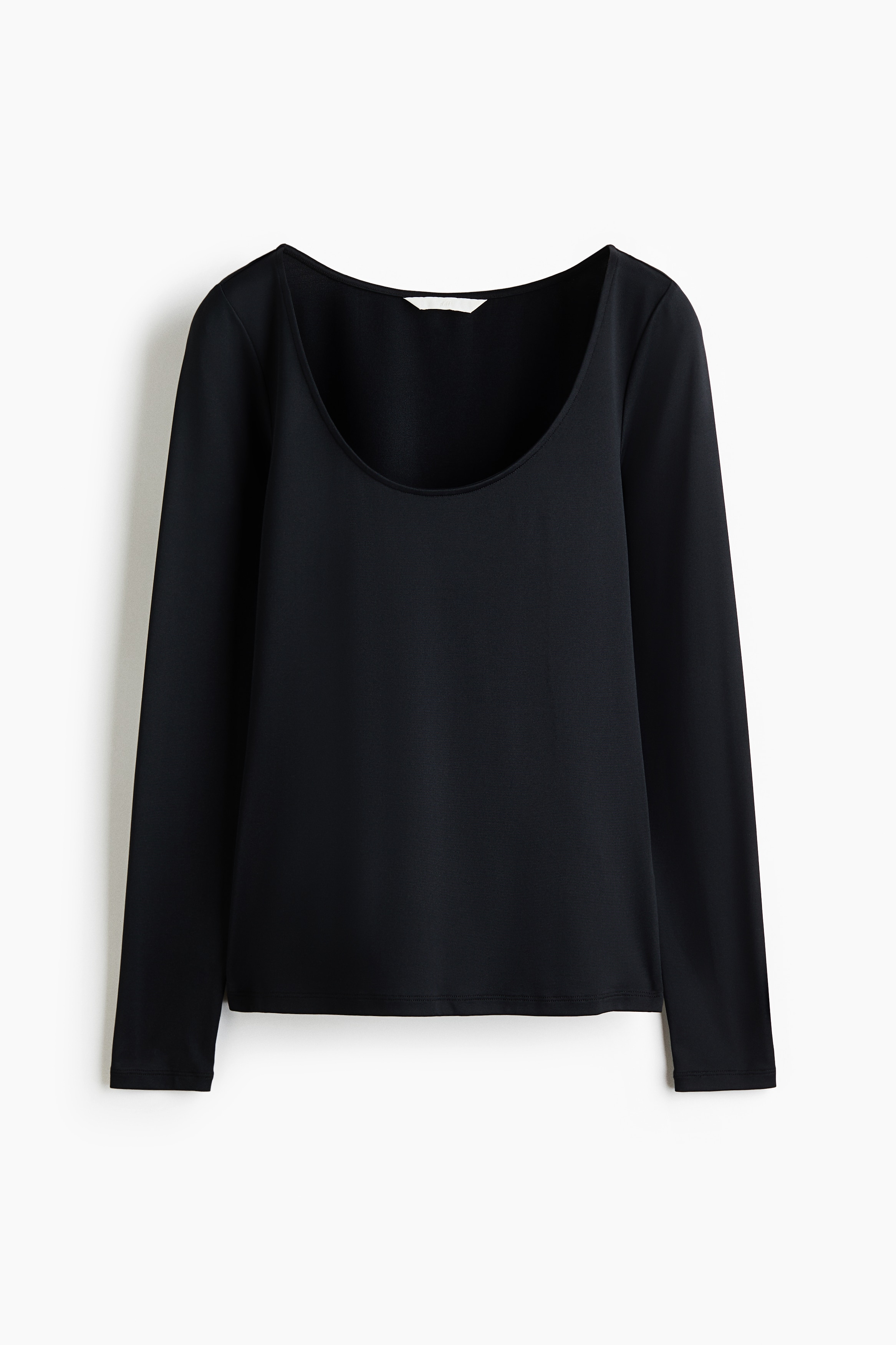 Long-sleeved scoop-neck top - Black/White/Dark brown