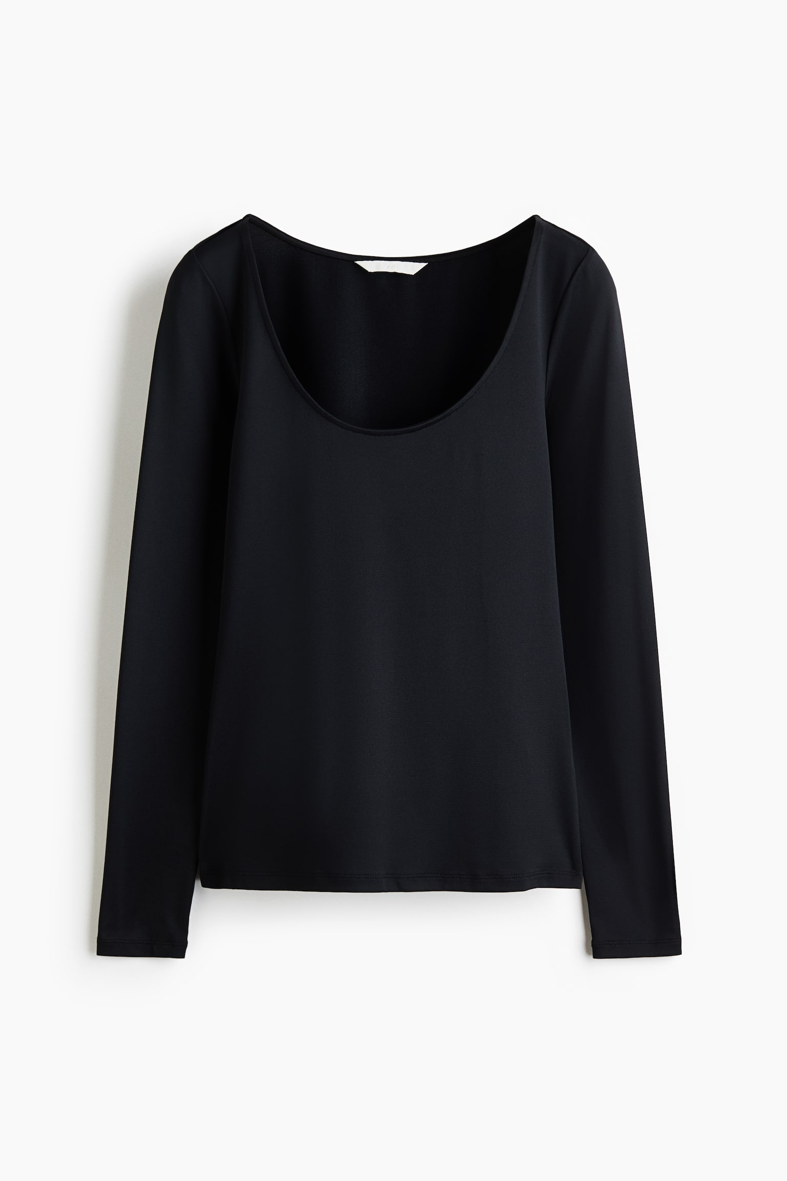 Long-sleeved scoop-neck top - Black/White/Dark brown - 1