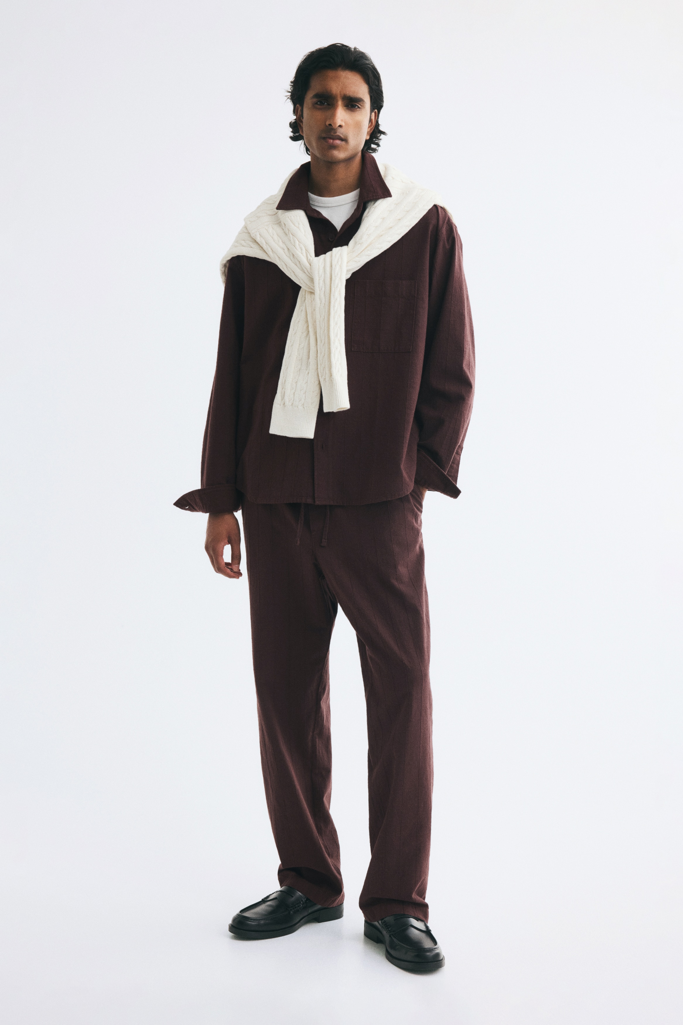 Relaxed Fit Cotton shirt - Dark brown/Cream
