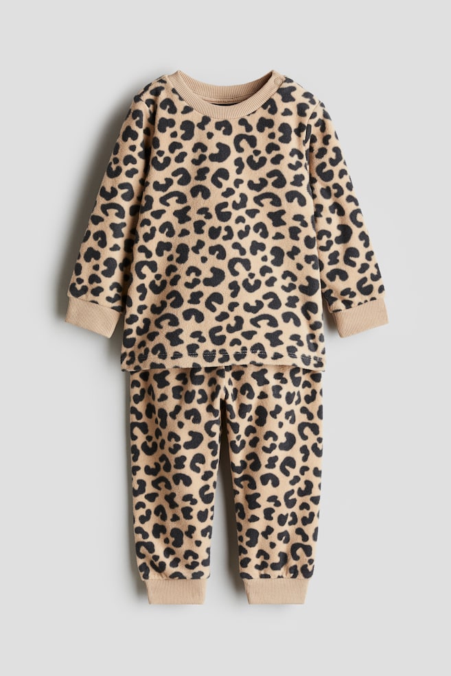 Fleece pyjamas - Beige/Leopard-print/Light beige/Bears/White/Hearts - 1
