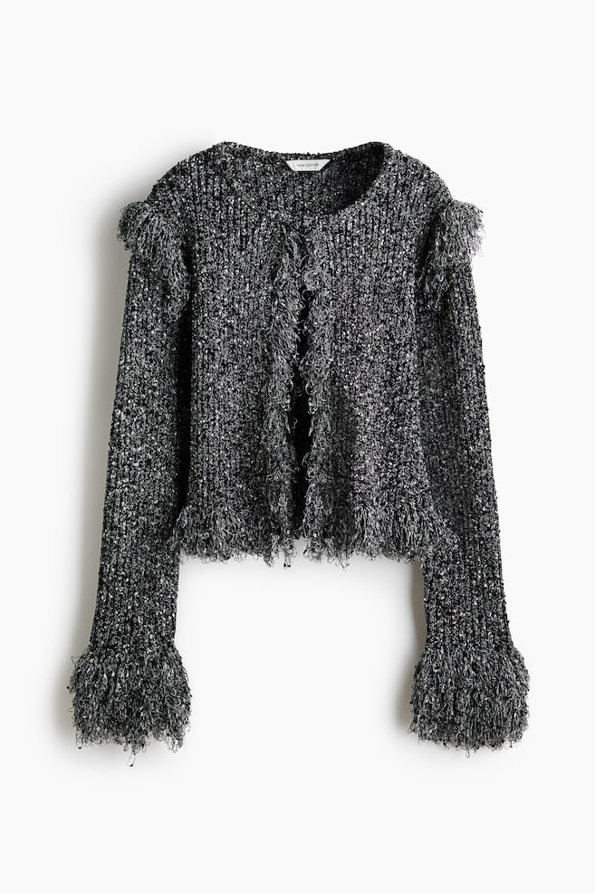 Cardigan con frange - Nero mélange - 1