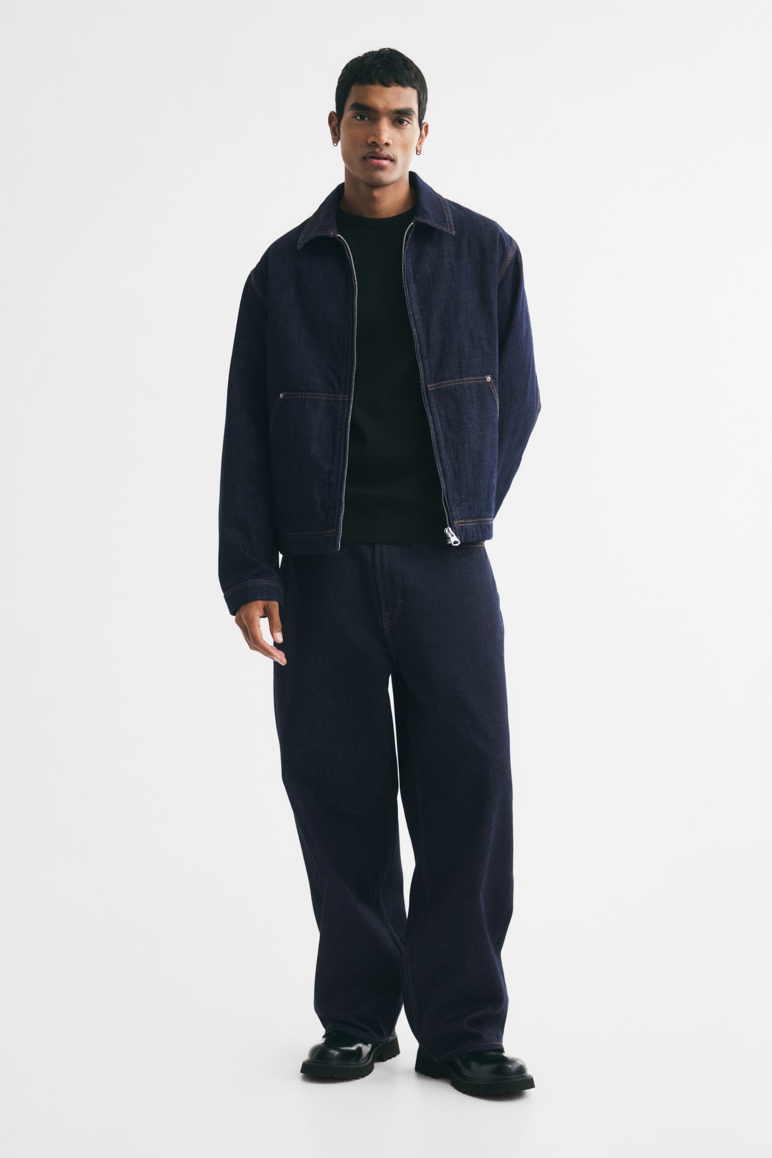 Мужская куртка H&M Denim Workwear, цвет: Тёмный джинсовый синий — фото 3