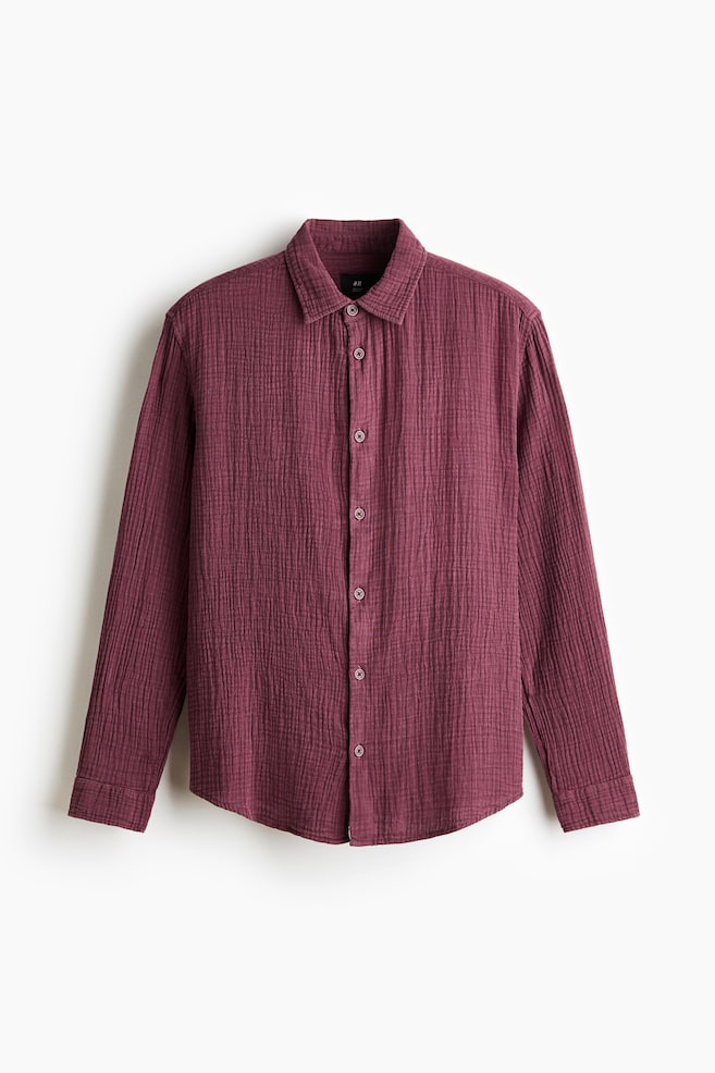 Regular-Fit Cotton Muslin Shirt - Dark dusty purple/Black - 1