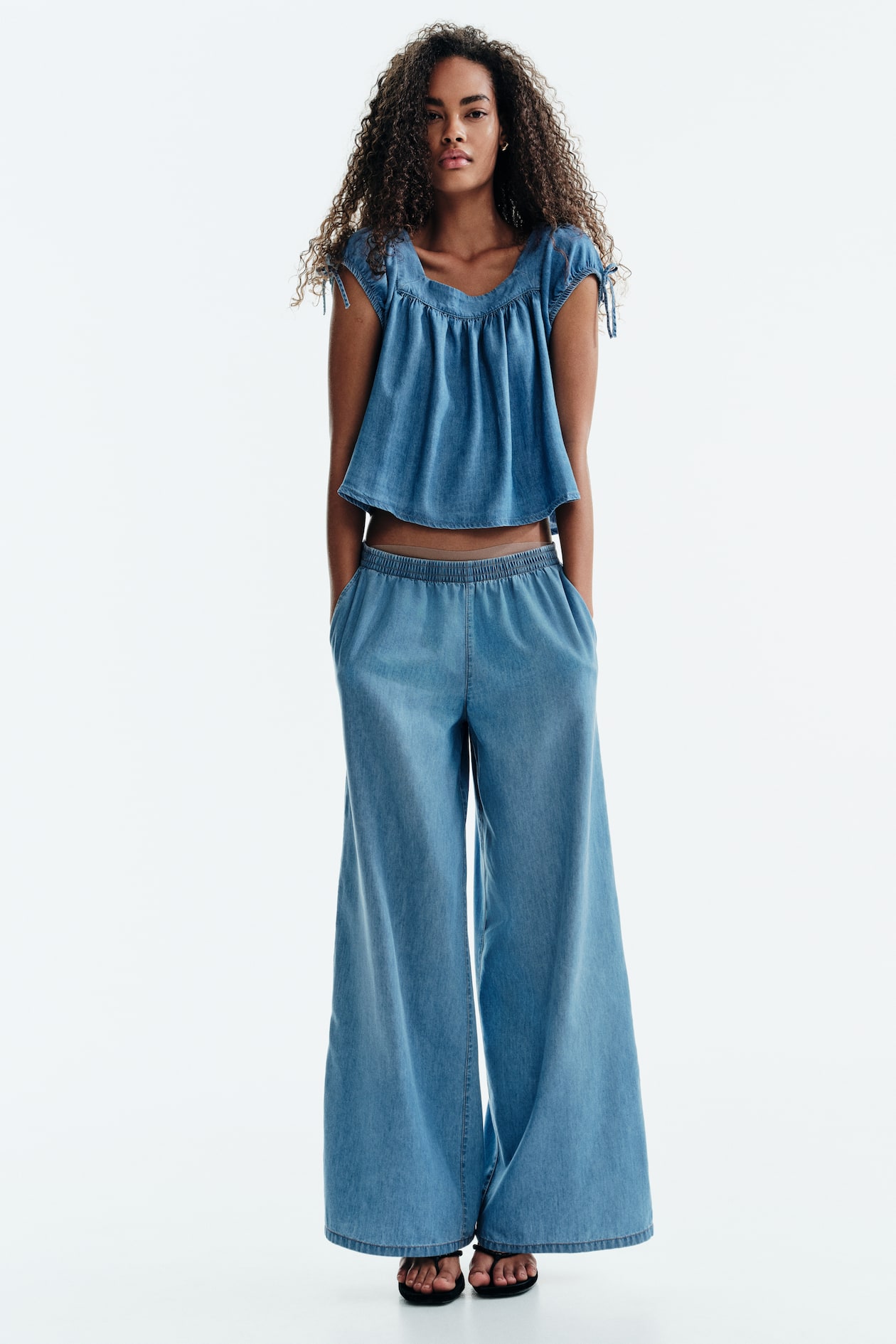 Puff-Sleeved Denim Blouse - image 5