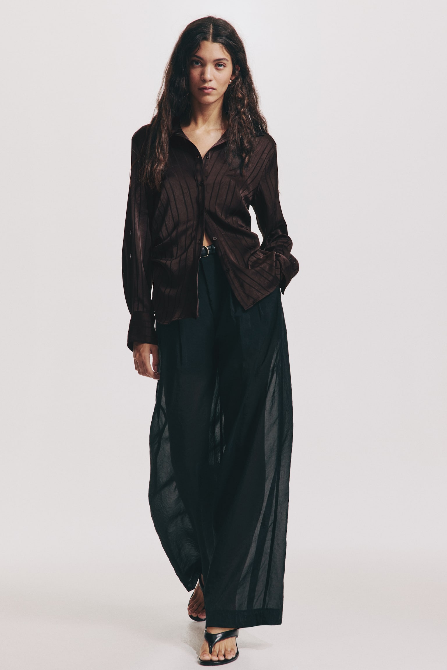 Draped shirt - Dark brown/Golden olive/Cream - 1