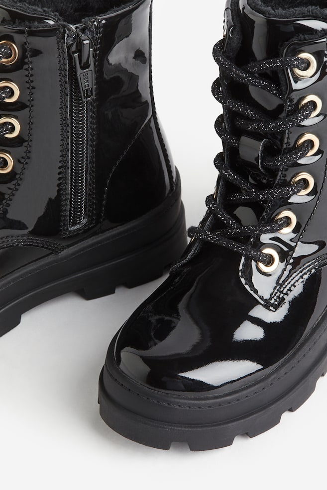 Warm-lined lace-up boots - Black/Black/Pink/Light beige/Leopard print - 2