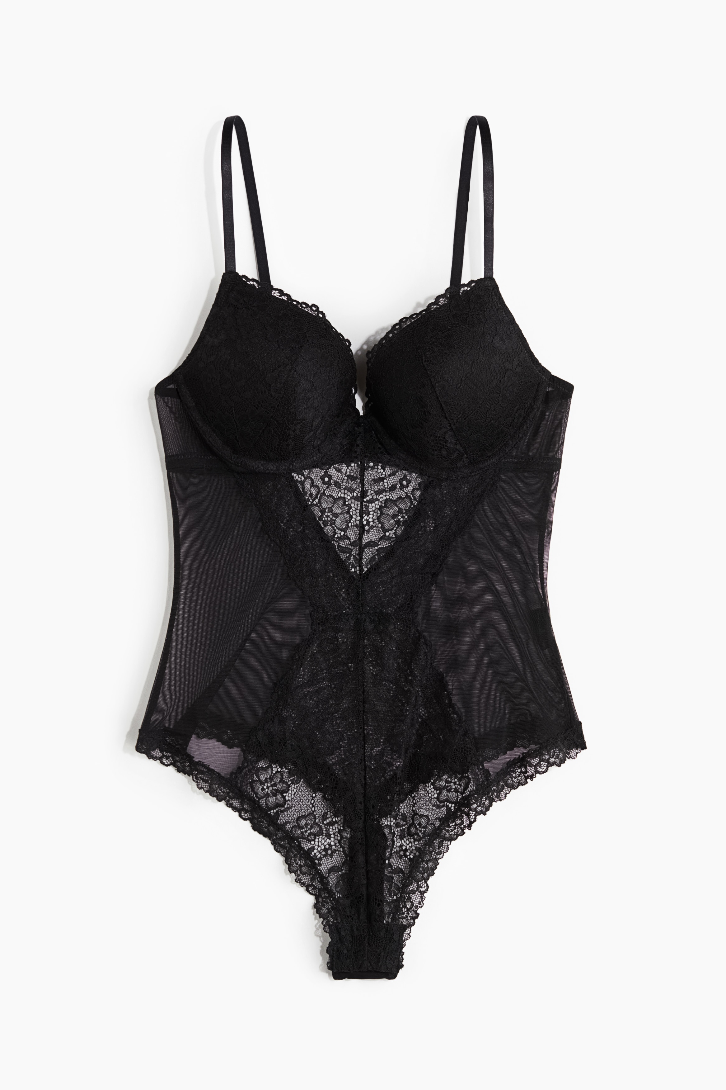 Body push-up a perizoma in pizzo - Nero