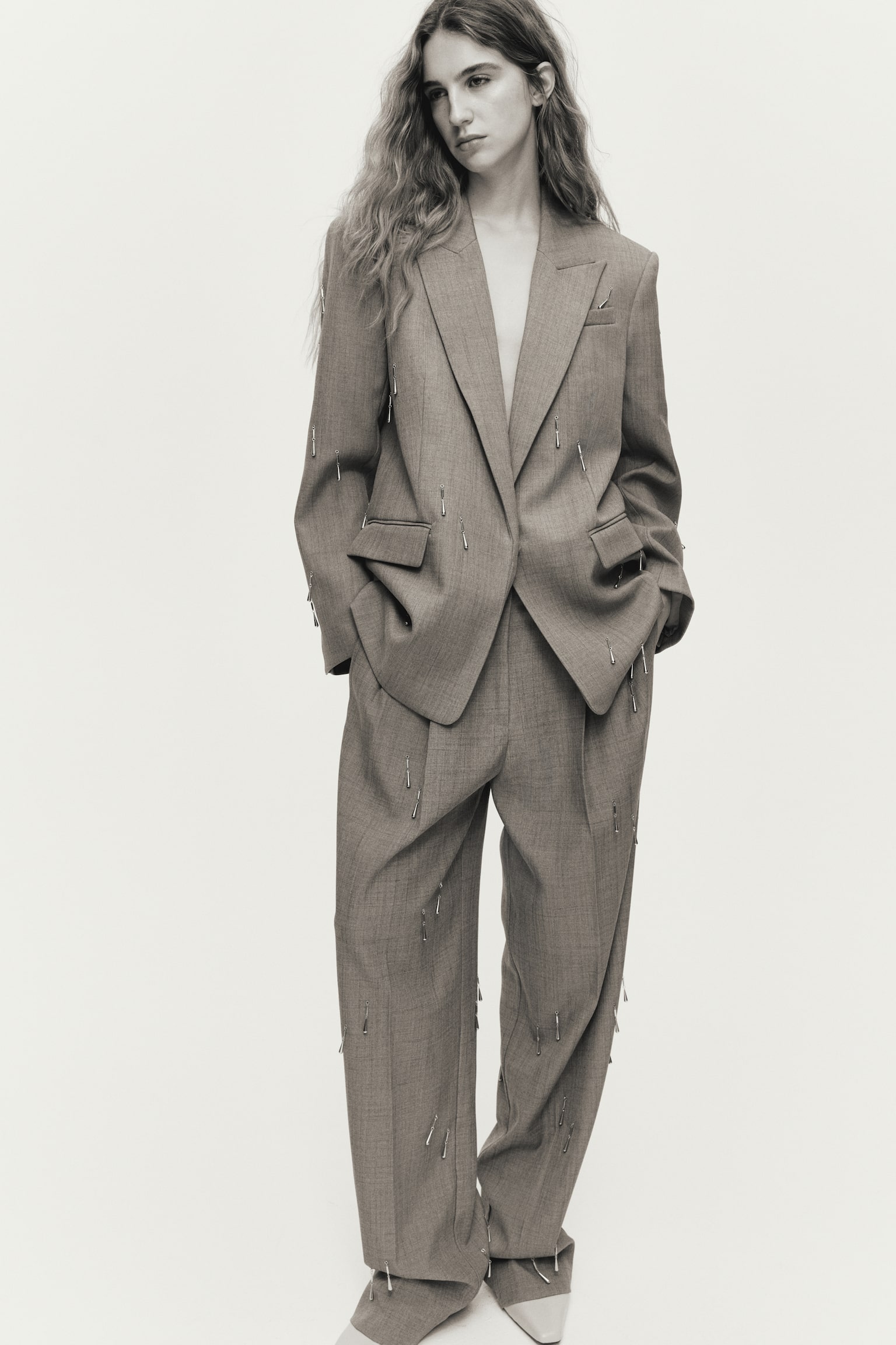 ビーズエンベリッシュドパンツ - グレー - 2