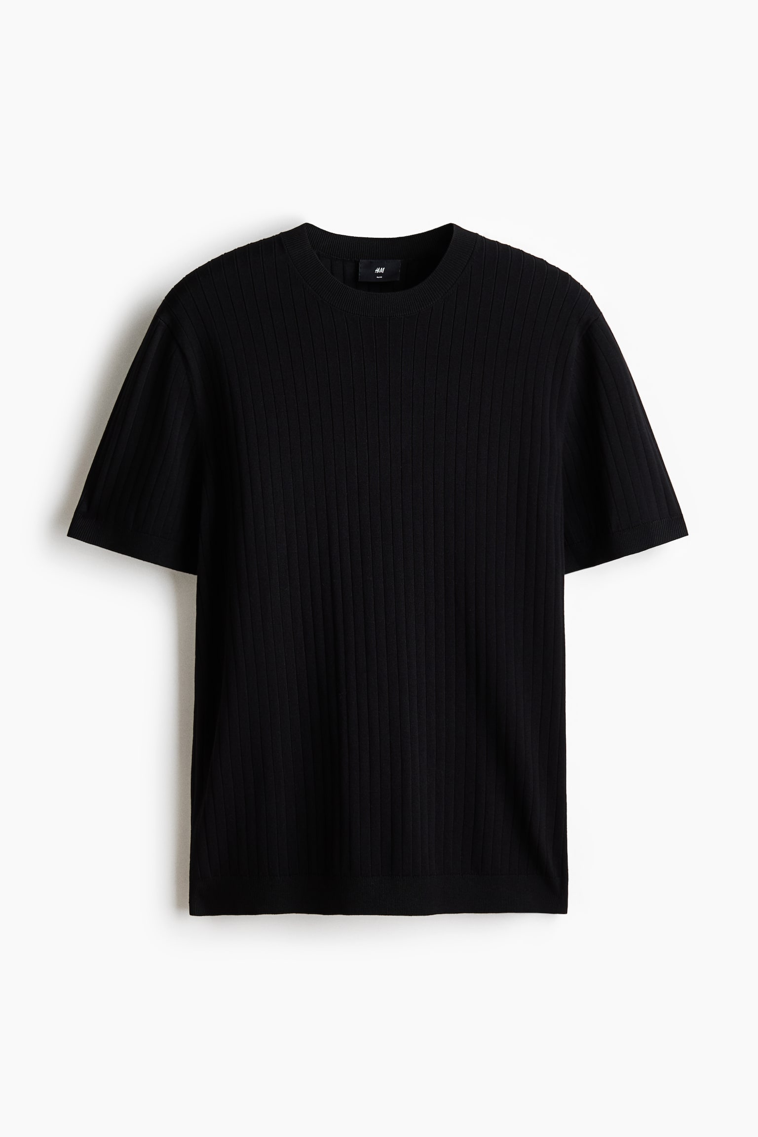 Мужская футболка H&M Slim-Fit Knit, цвет: Чёрный — фото 1