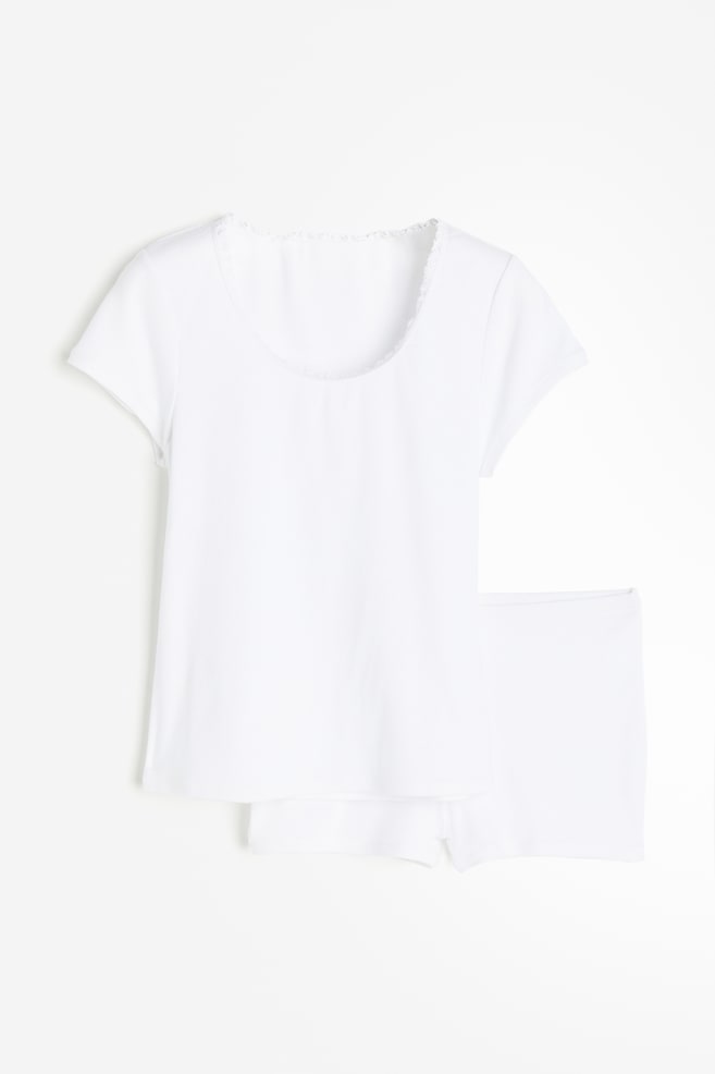Pyjama côtelé - Blanc/Rose ancien clair - 2