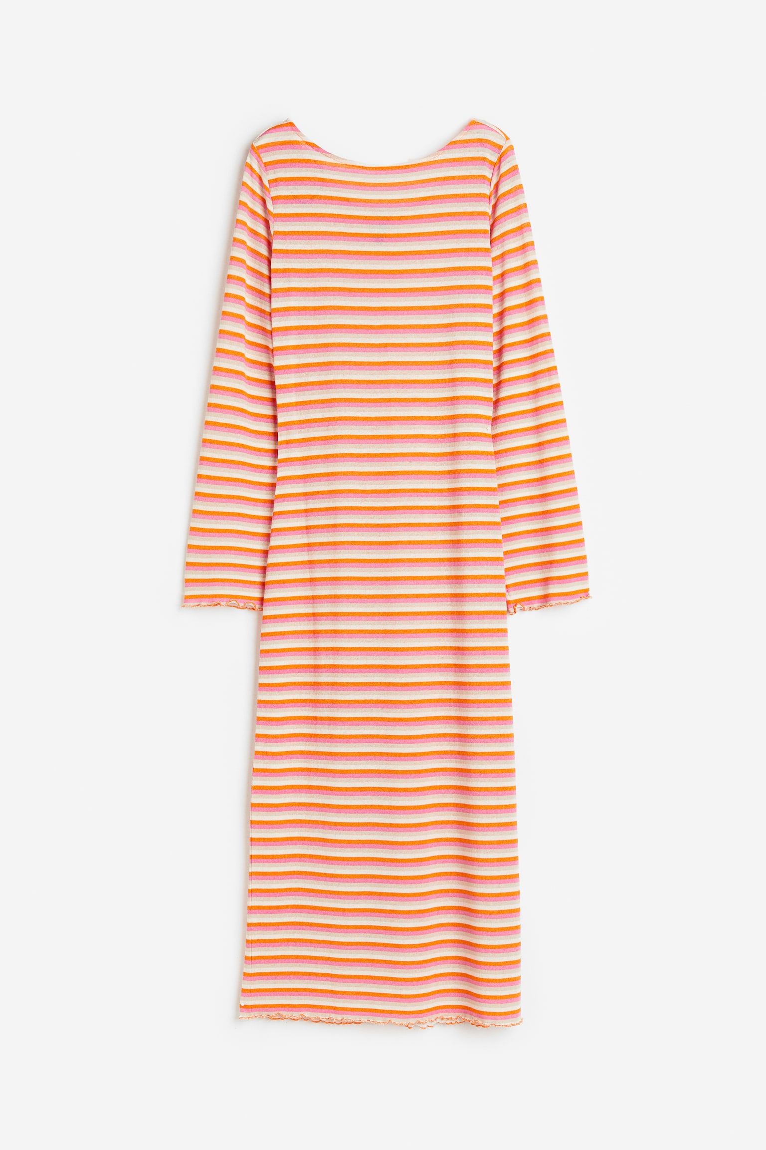 Long Sleeve Jersey Dress - Orange/Stripe/Pink - 1