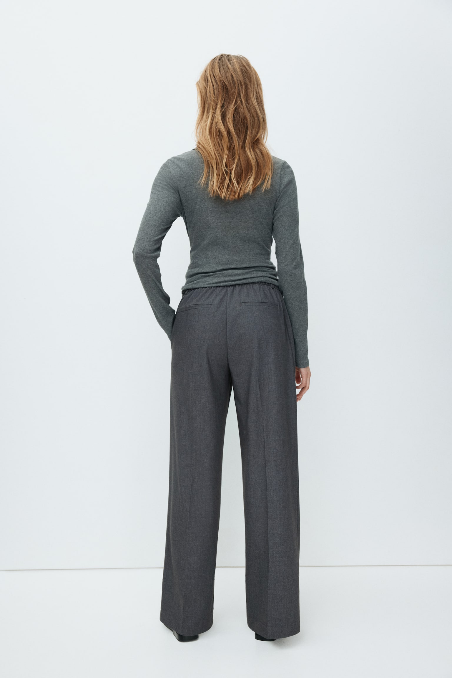 MAMA Wide-Leg Dress Pants - Gray/Black - 4