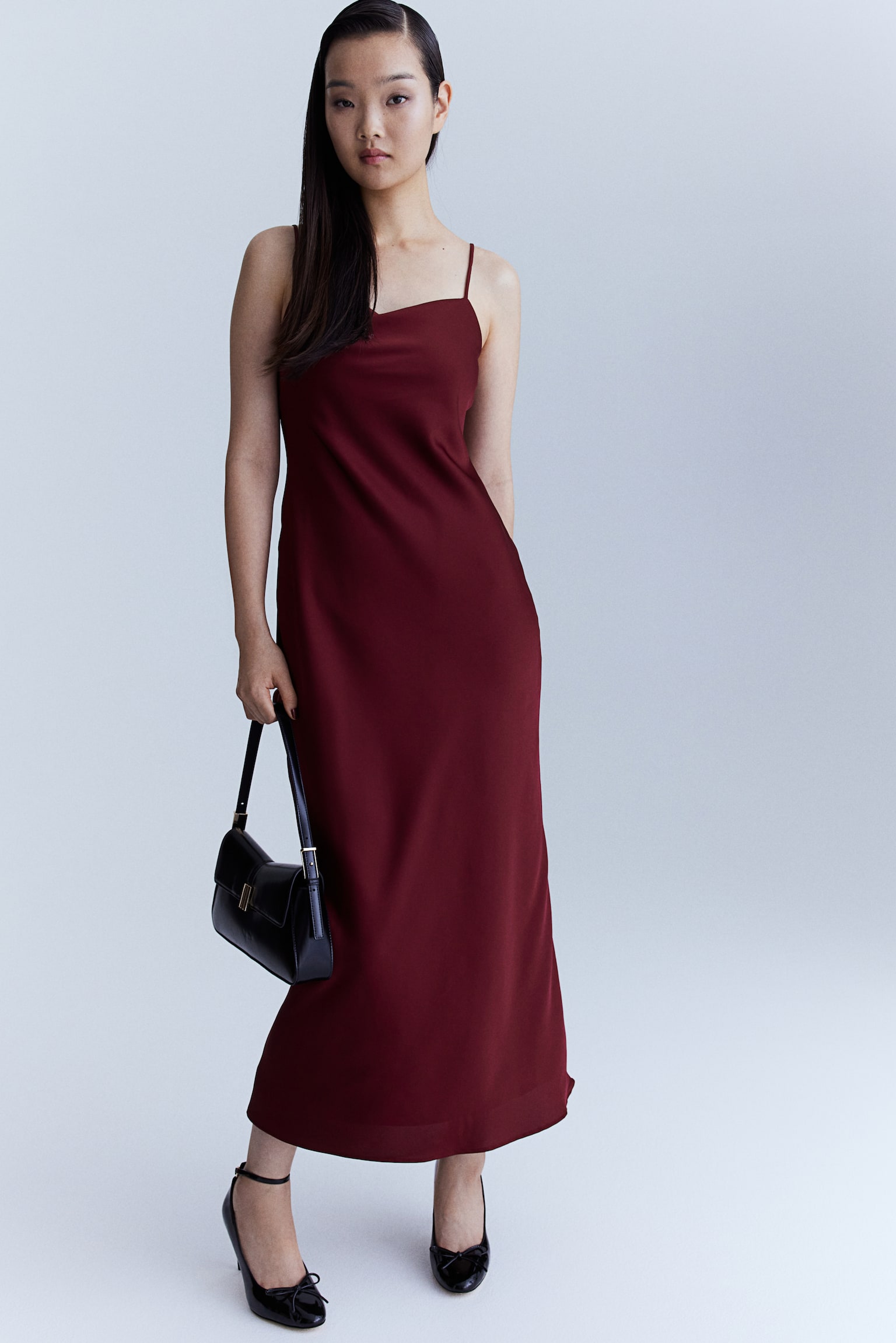 Tie-detail strappy dress - Burgundy/Black/Light grey/Silver-coloured - 1