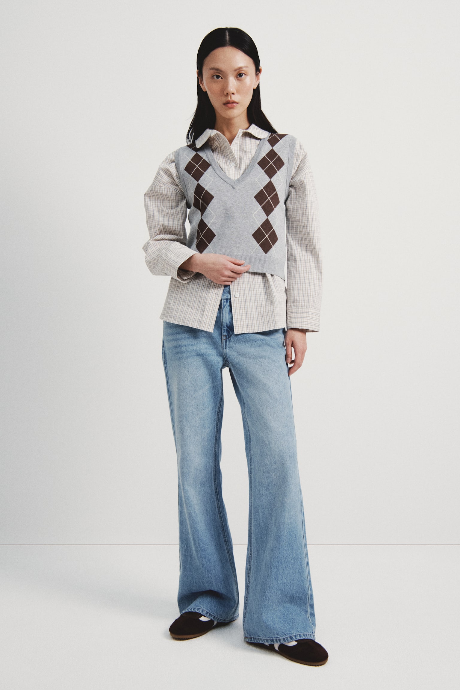 Jacquard-knit sweater vest - Grey marl/Argyle pattern/Dark grey marl/Argyle pattern - 3