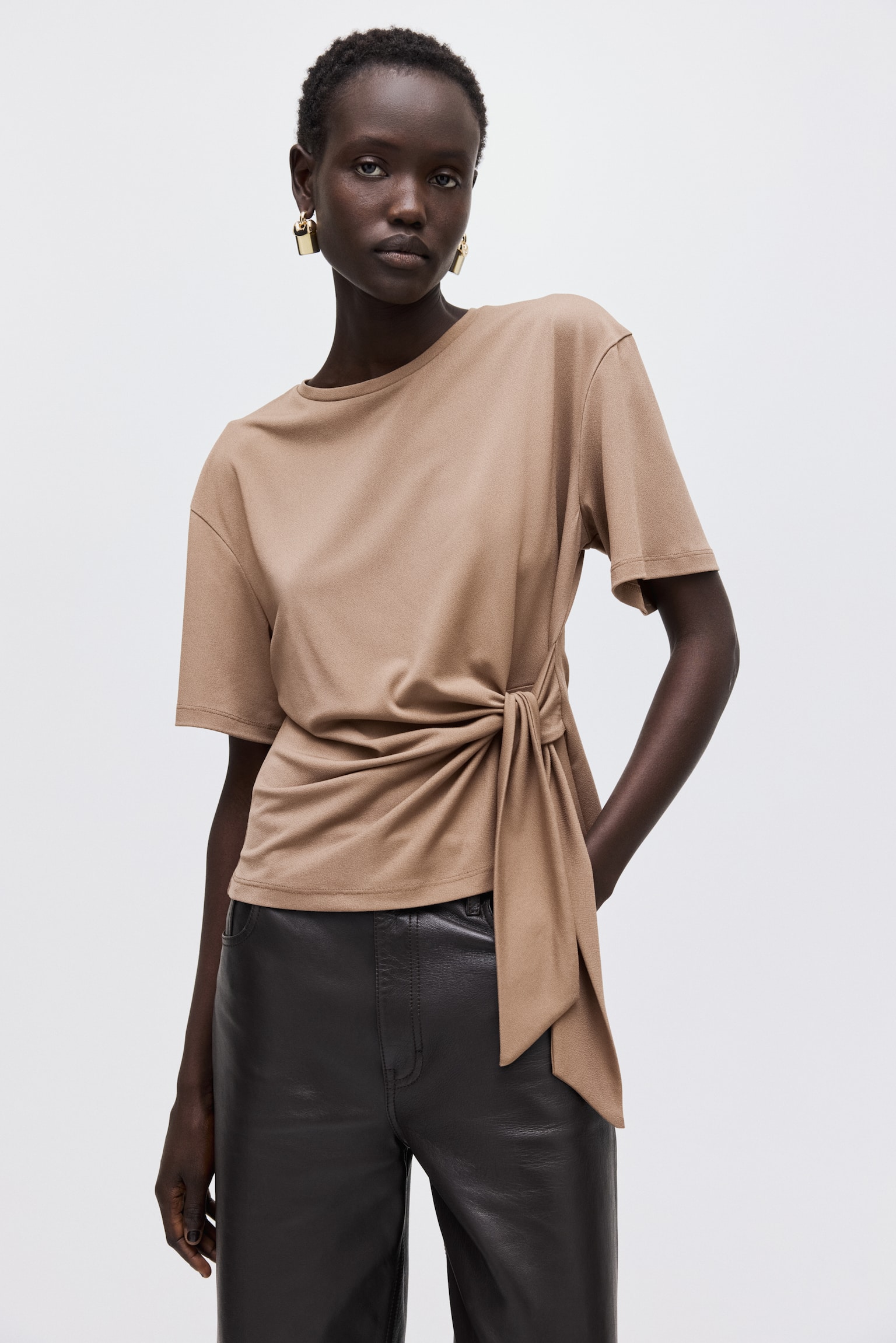 Tie-Detail Top - Dark beige/Burgundy/Black/White/Light dusty blue - 2