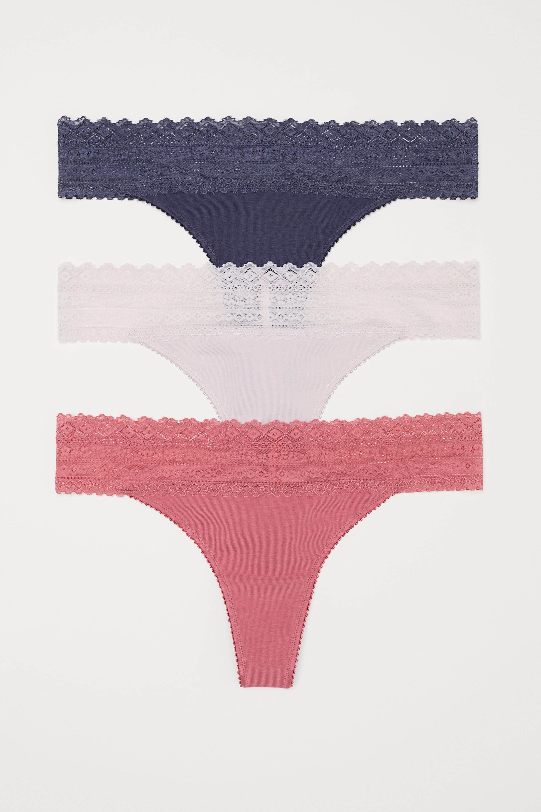 Grotere afbeelding bekijken: 3 katoenen strings - Thong - Roestroze - DAMES | H&M BE 1