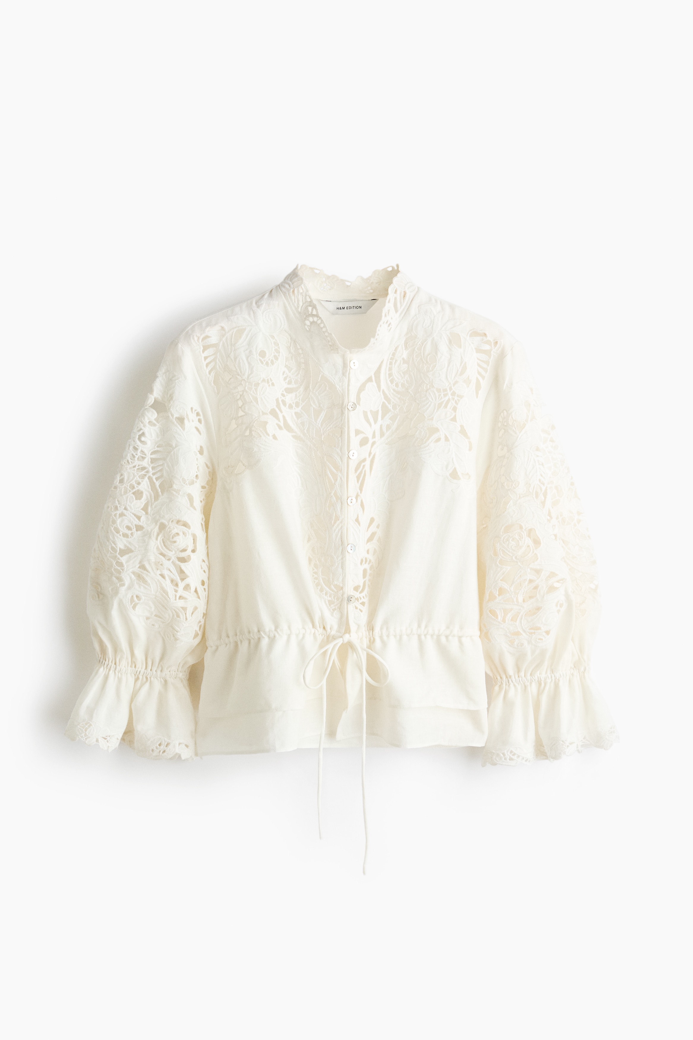 Linen-Blend Blouse with Eyelet Embroidery - White/Black
