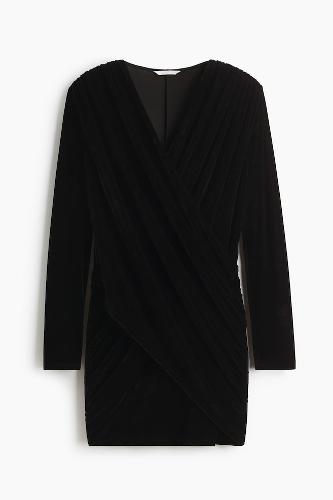 Draped velour mini dress - Black/Dark turquoise - 1