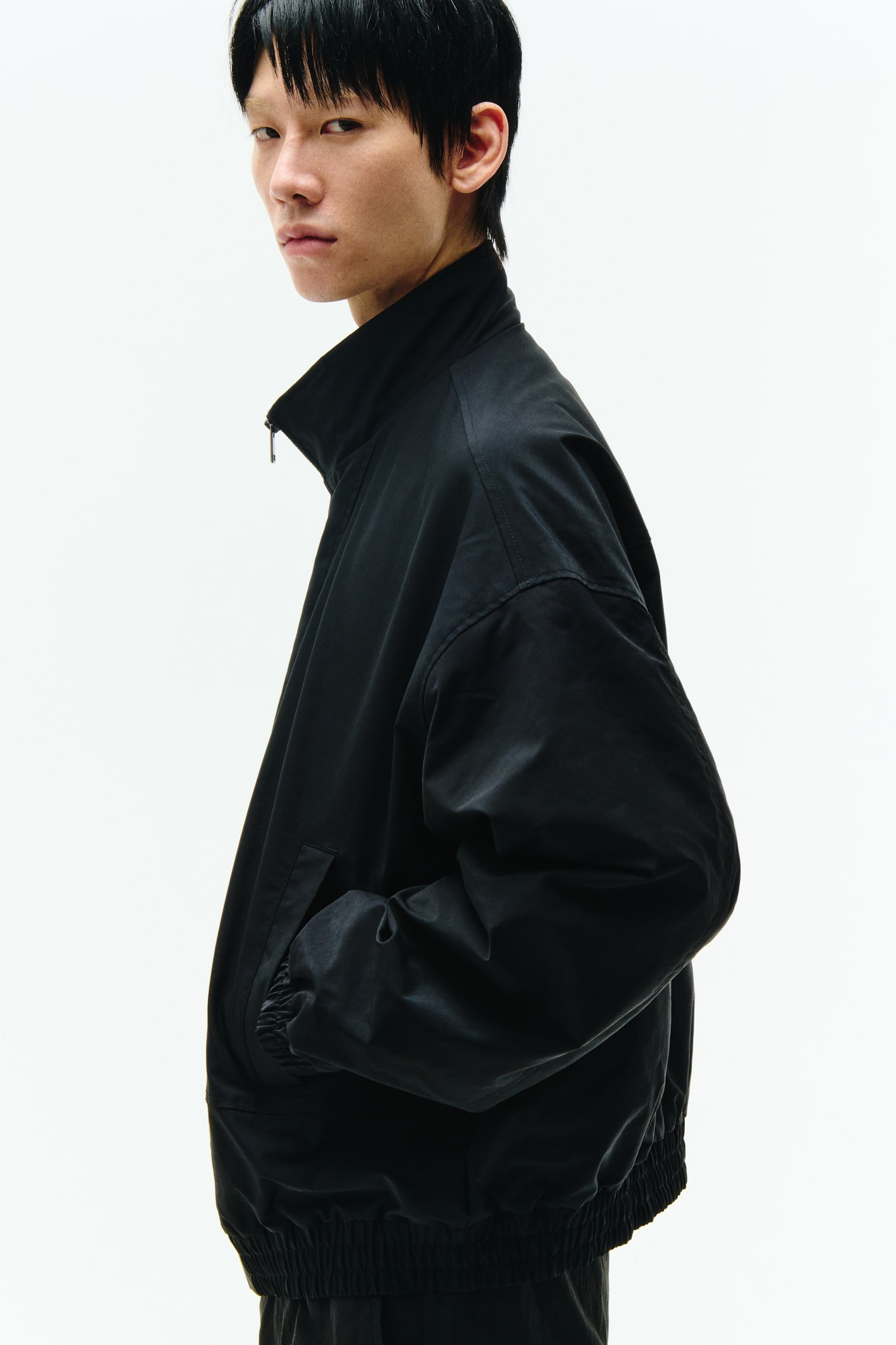 퍼널넥 재킷 루즈핏 - 블랙/카키 베이지 - 4