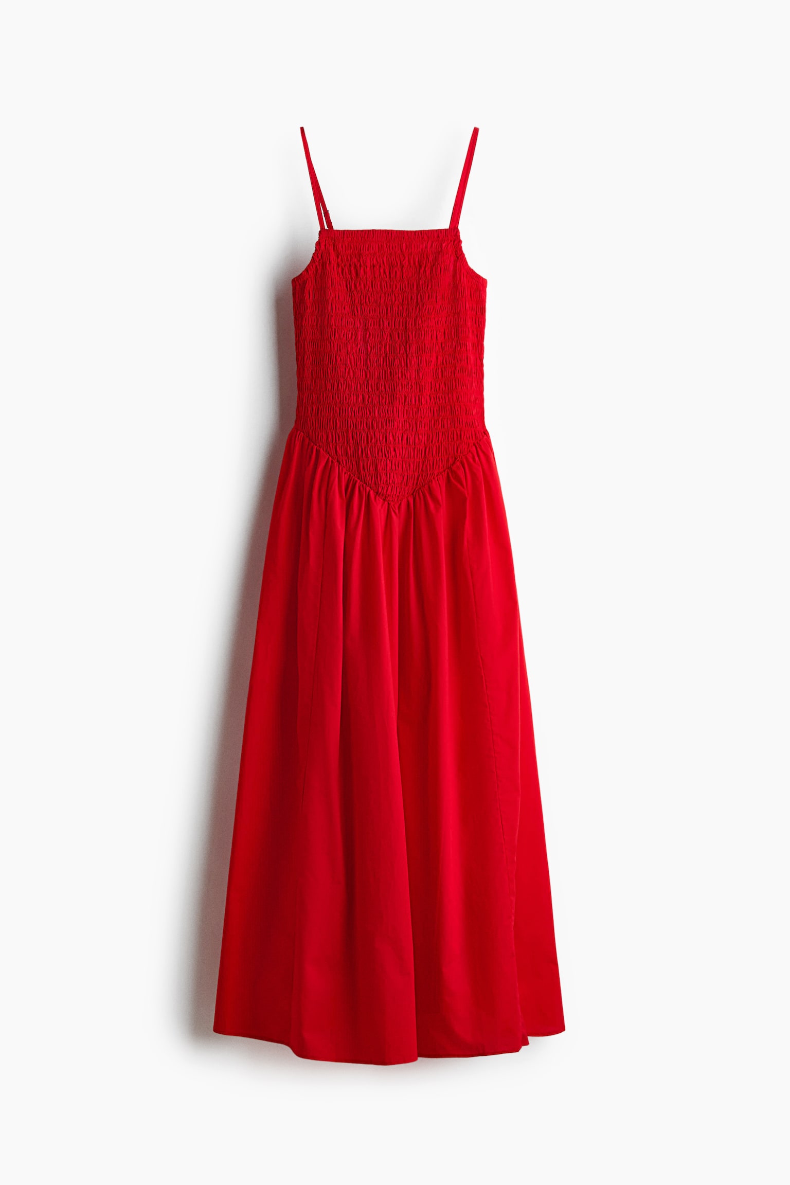 Smocked flared-skirt dress-Red - 2