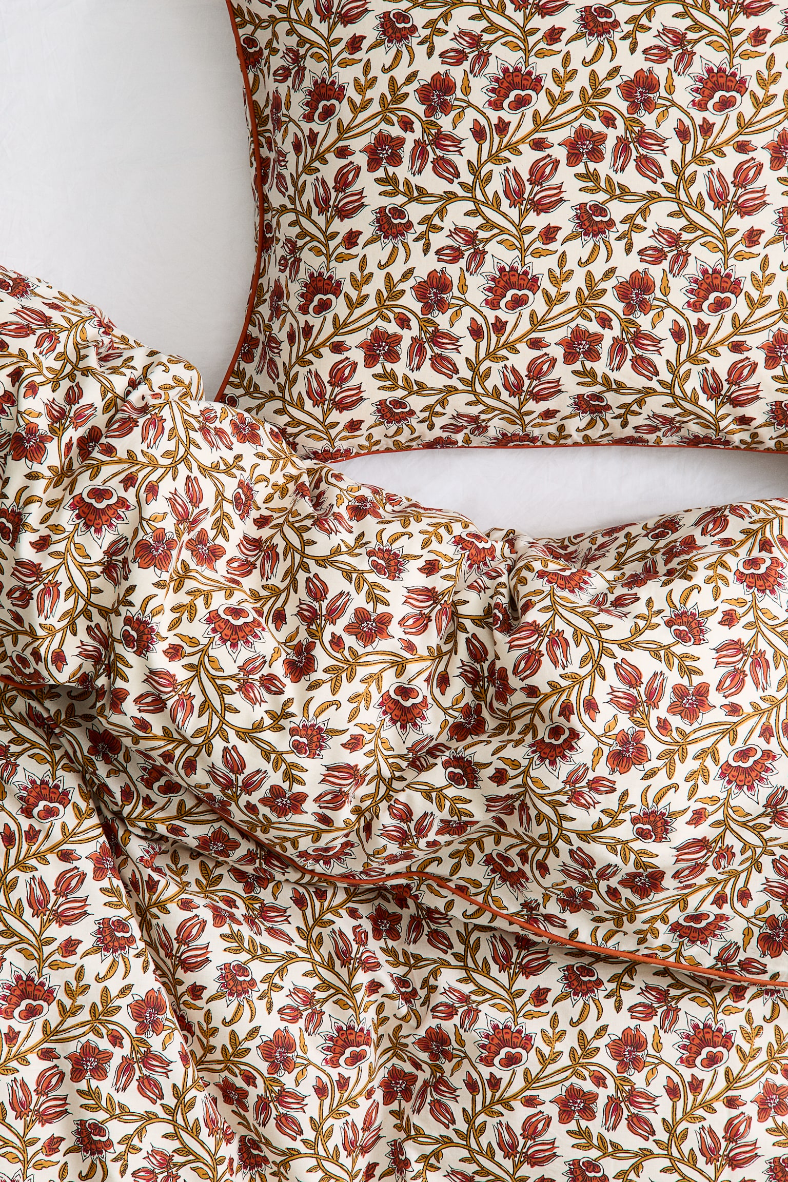 Single cotton duvet cover set - Red/Floral - 2