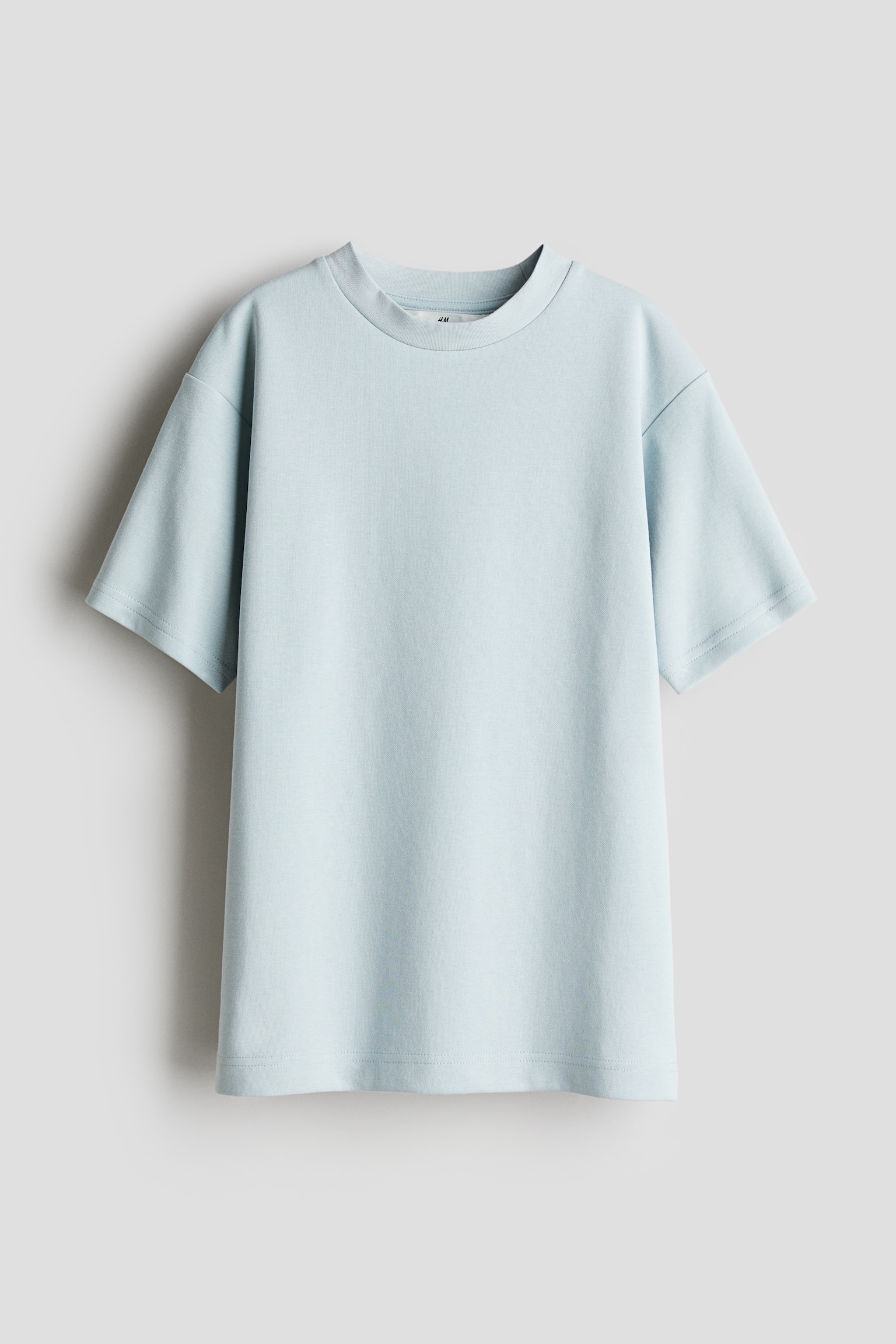 Loose-fit scuba T-shirt - Light dusty turquoise/White - 1