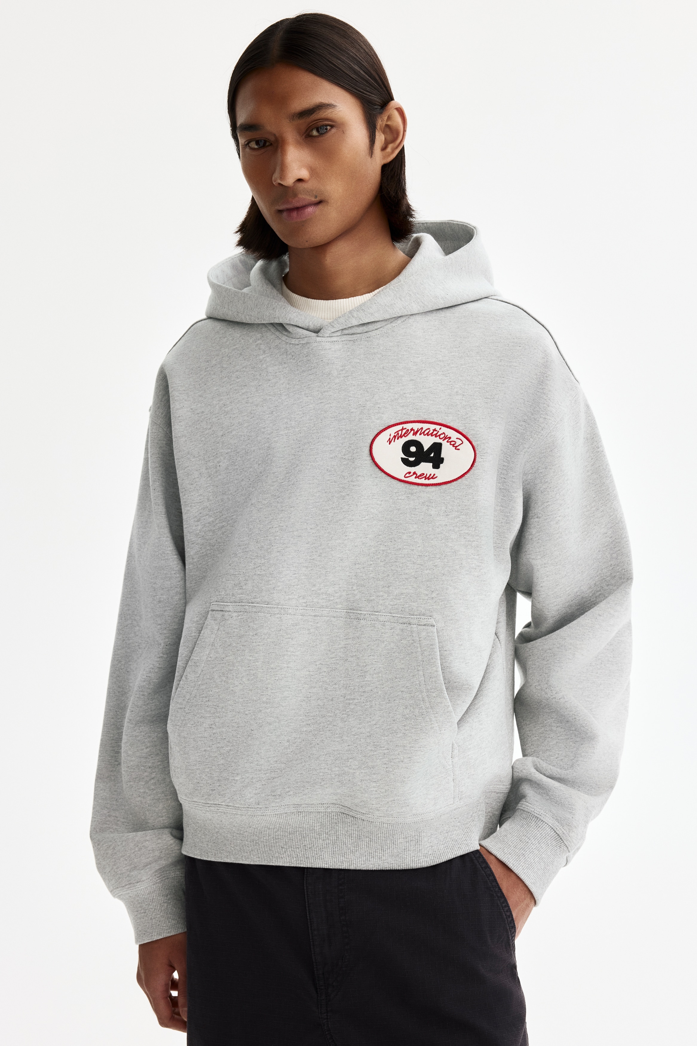 Hoodie Loose Fit avec motifs - Gris chiné/94/Blanc/Service Garments